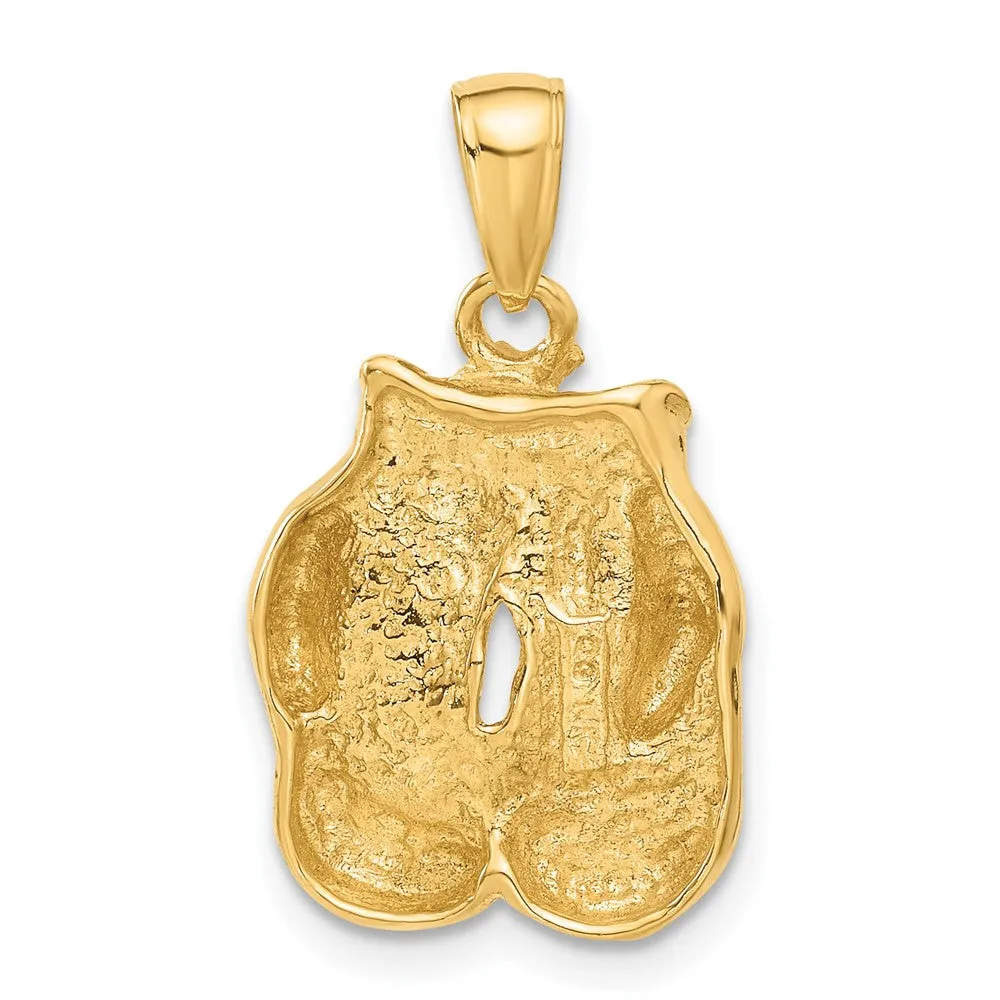 14k Solid Polished Open-Backed Boxing Gloves Pendant