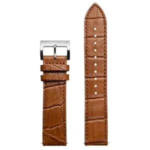 20mm Embossed Croc Tan Strap Silver Buckle