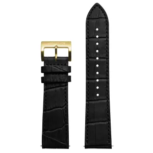 22mm Embossed Croc Black Strap Gold Buckle
