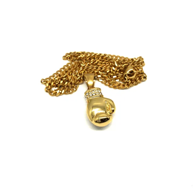 24in 3mm Curb Chain With Boxing Glove Pendant STL_022