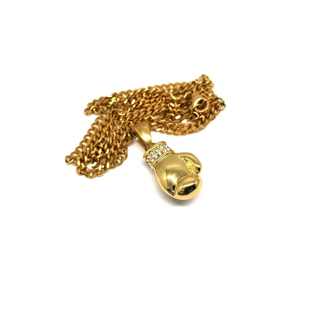 24in 3mm Curb Chain With Boxing Glove Pendant STL_022