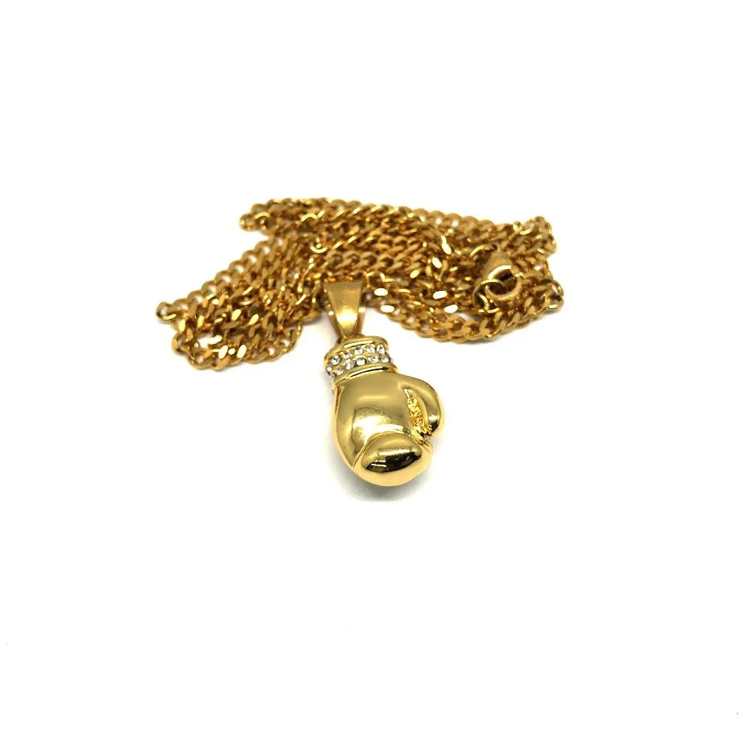 24in 3mm Curb Chain With Boxing Glove Pendant STL_022