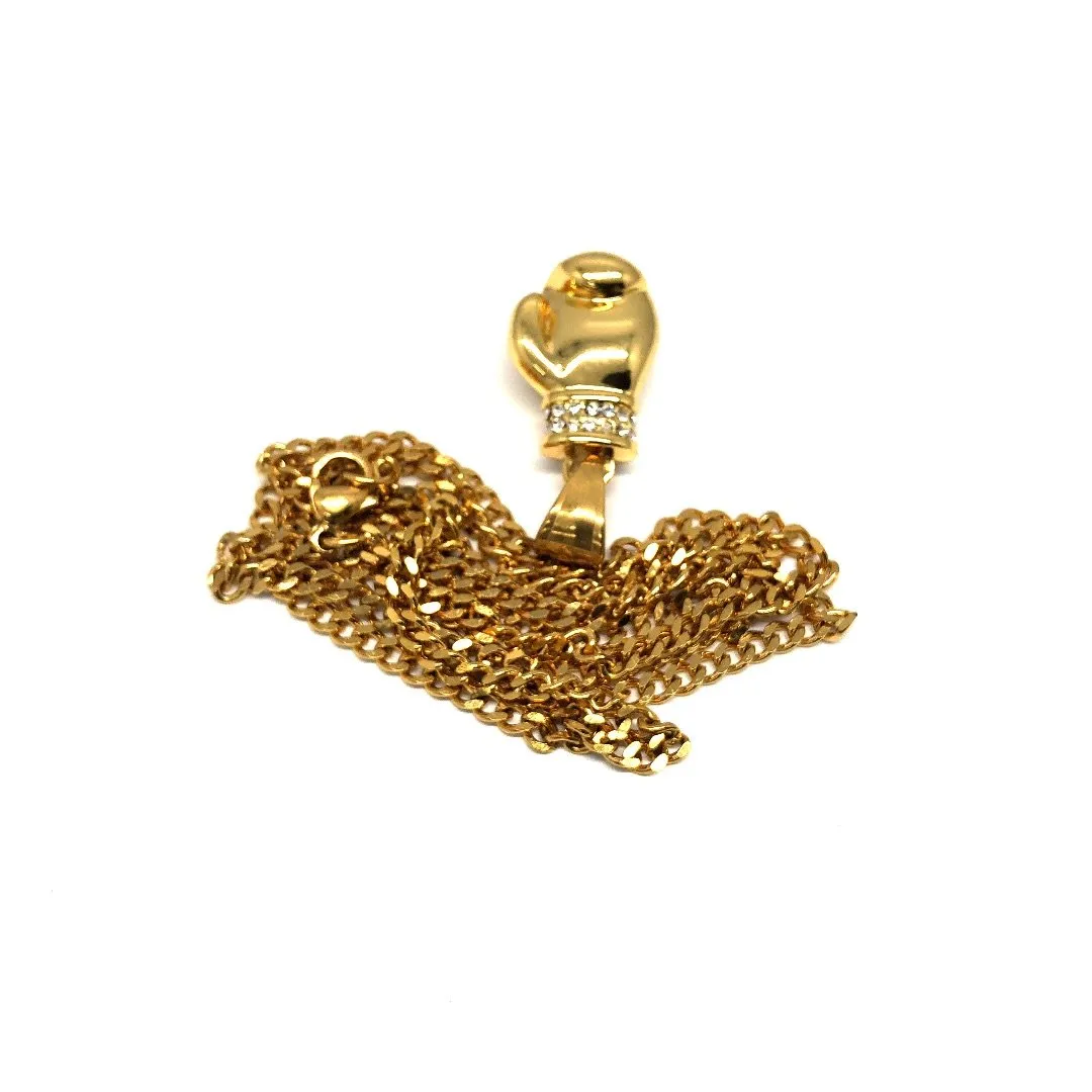 24in 3mm Curb Chain With Boxing Glove Pendant STL_022