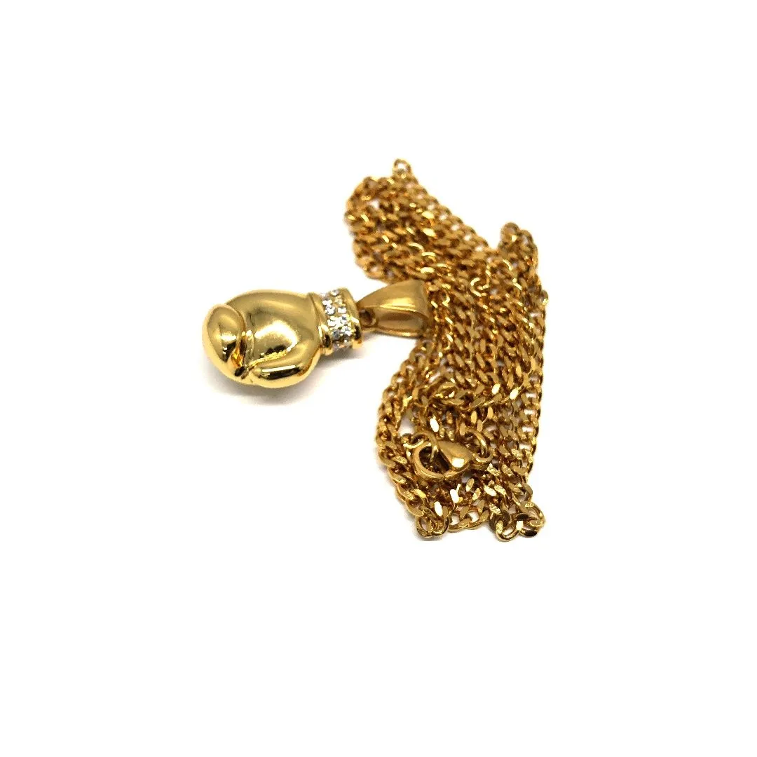 24in 3mm Curb Chain With Boxing Glove Pendant STL_022