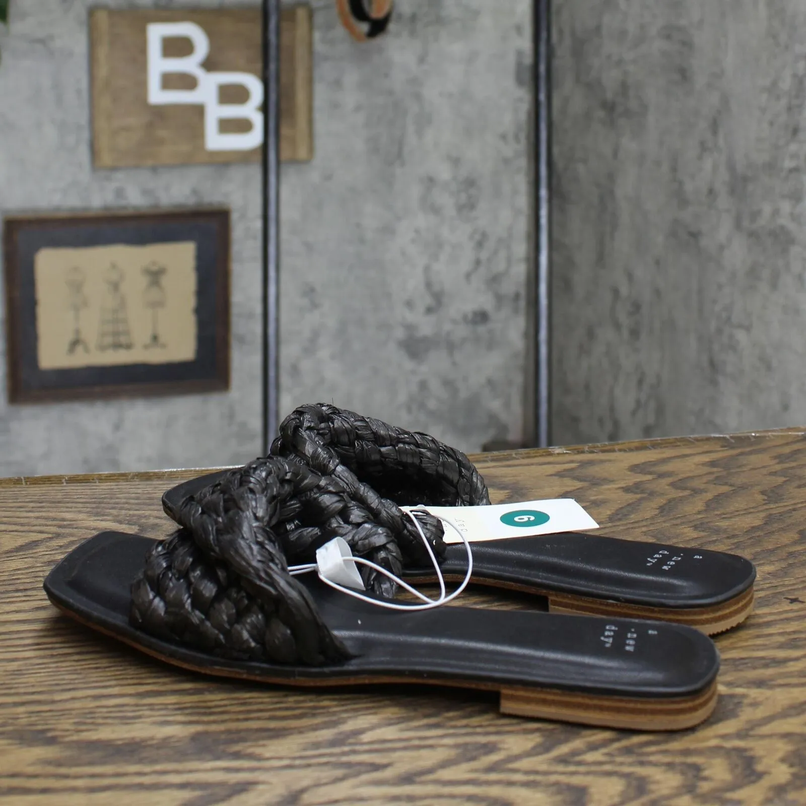 A New Day Womens Nicolette Raffia Slide Sandals Black 9