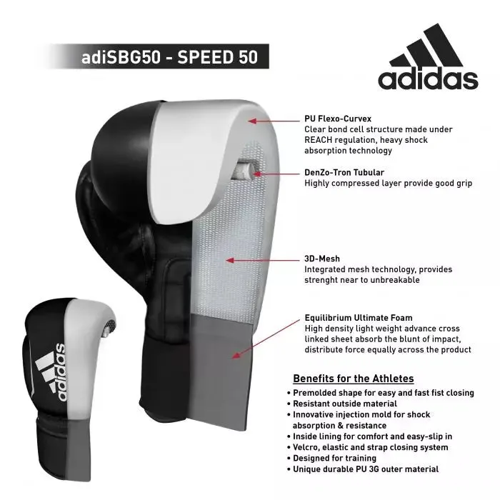 ADIDAS SPEED 50 BOXING GLOVES - WHITE/GOLD