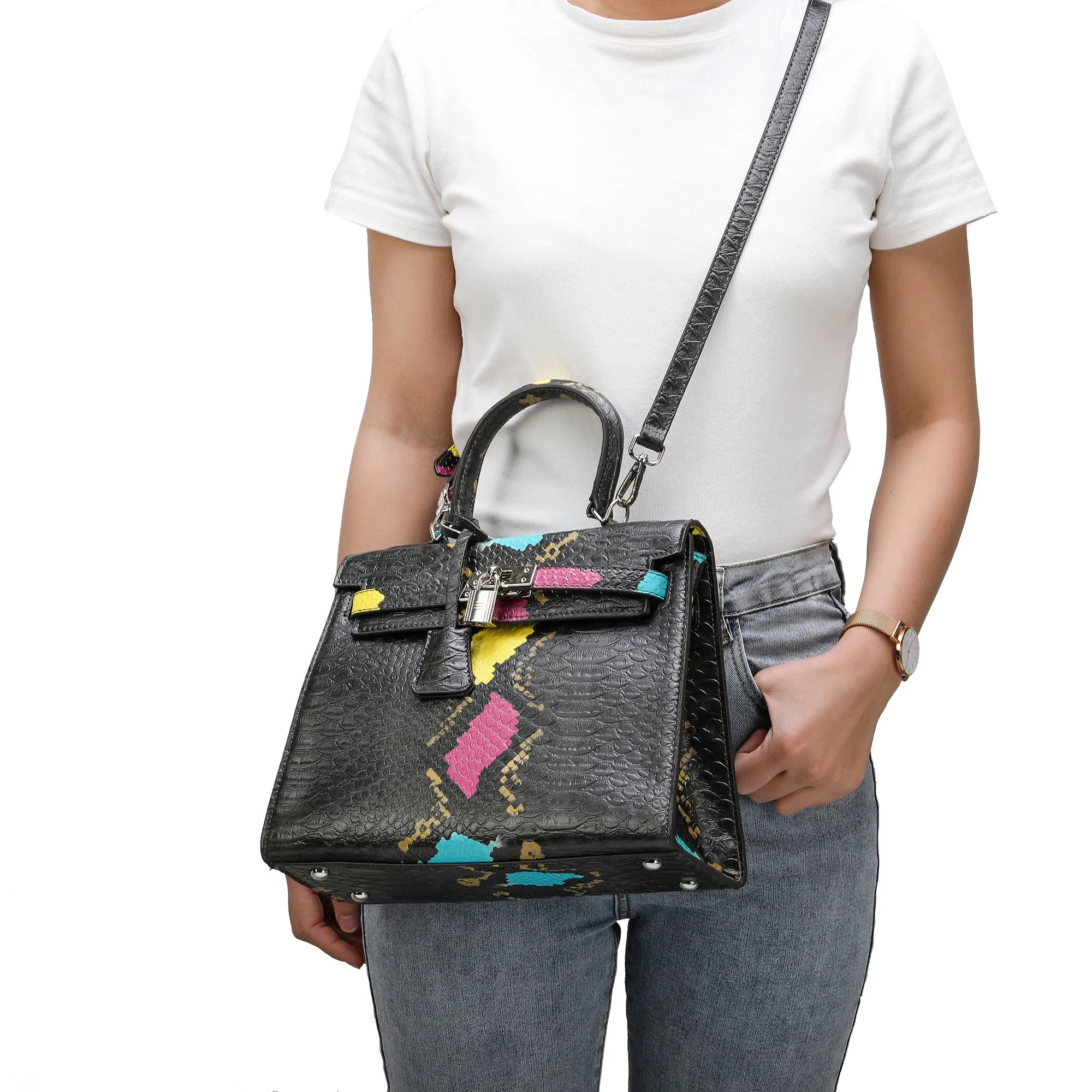 Alligator Embossed Leather Grace Satchel