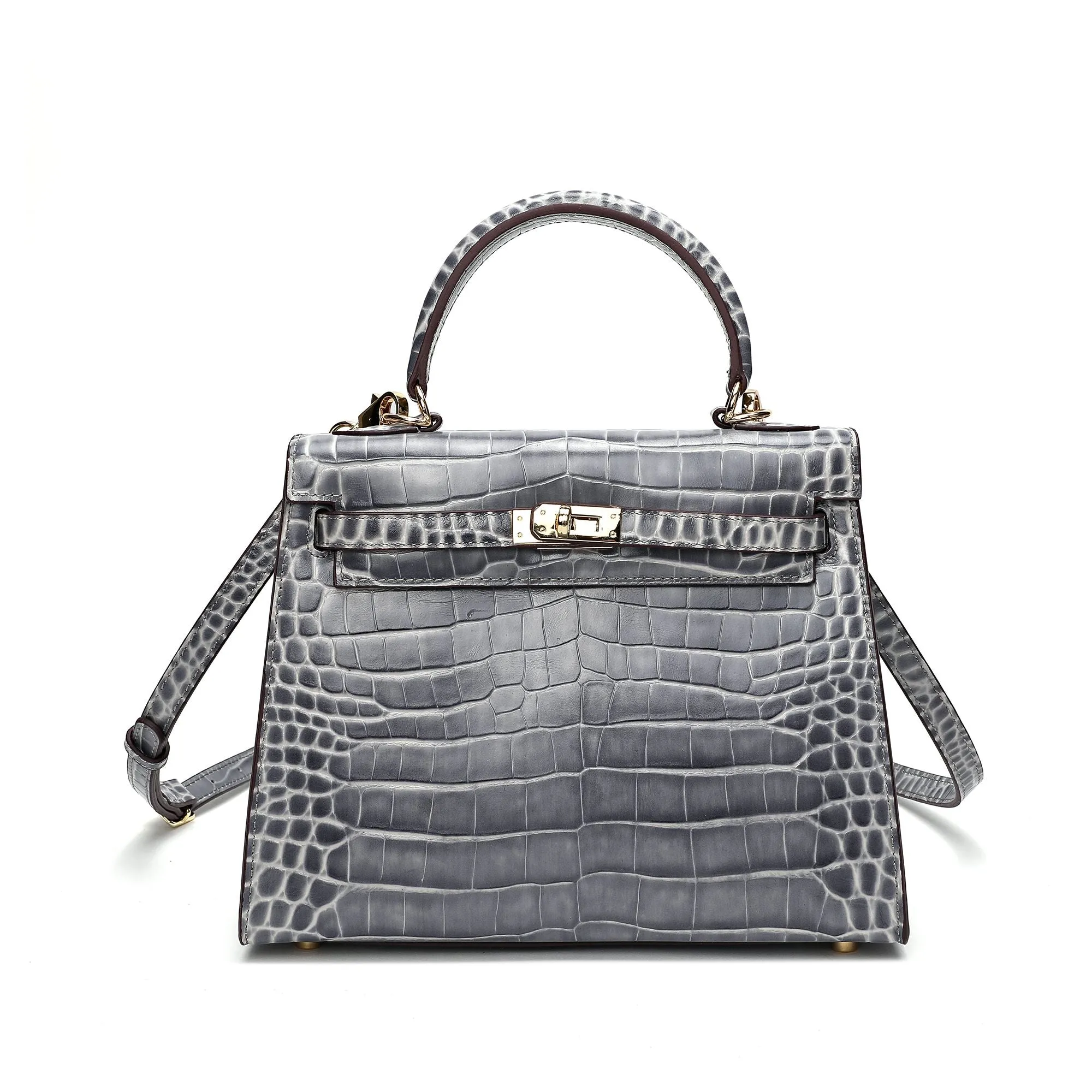 Alligator Embossed Leather Grace Satchel