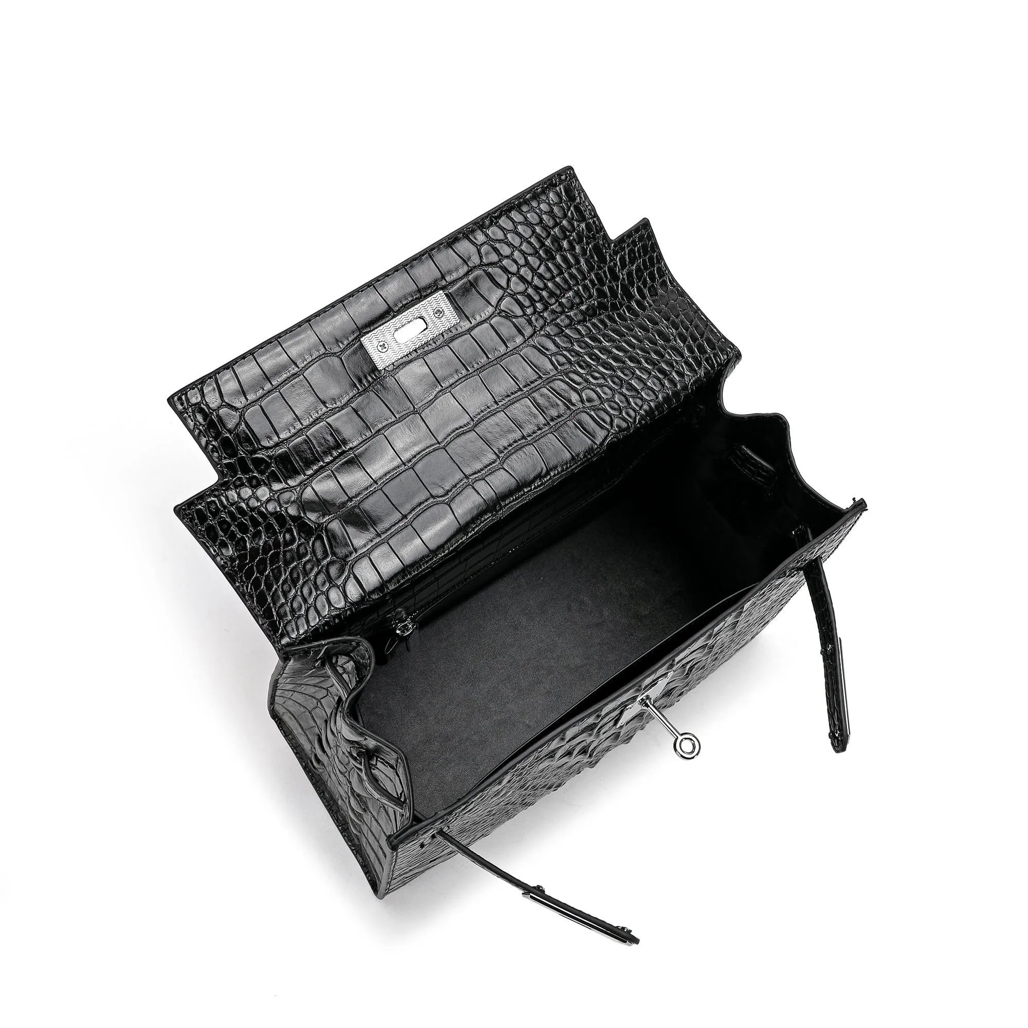 Alligator Embossed Leather Satchel/Shoulder Bag