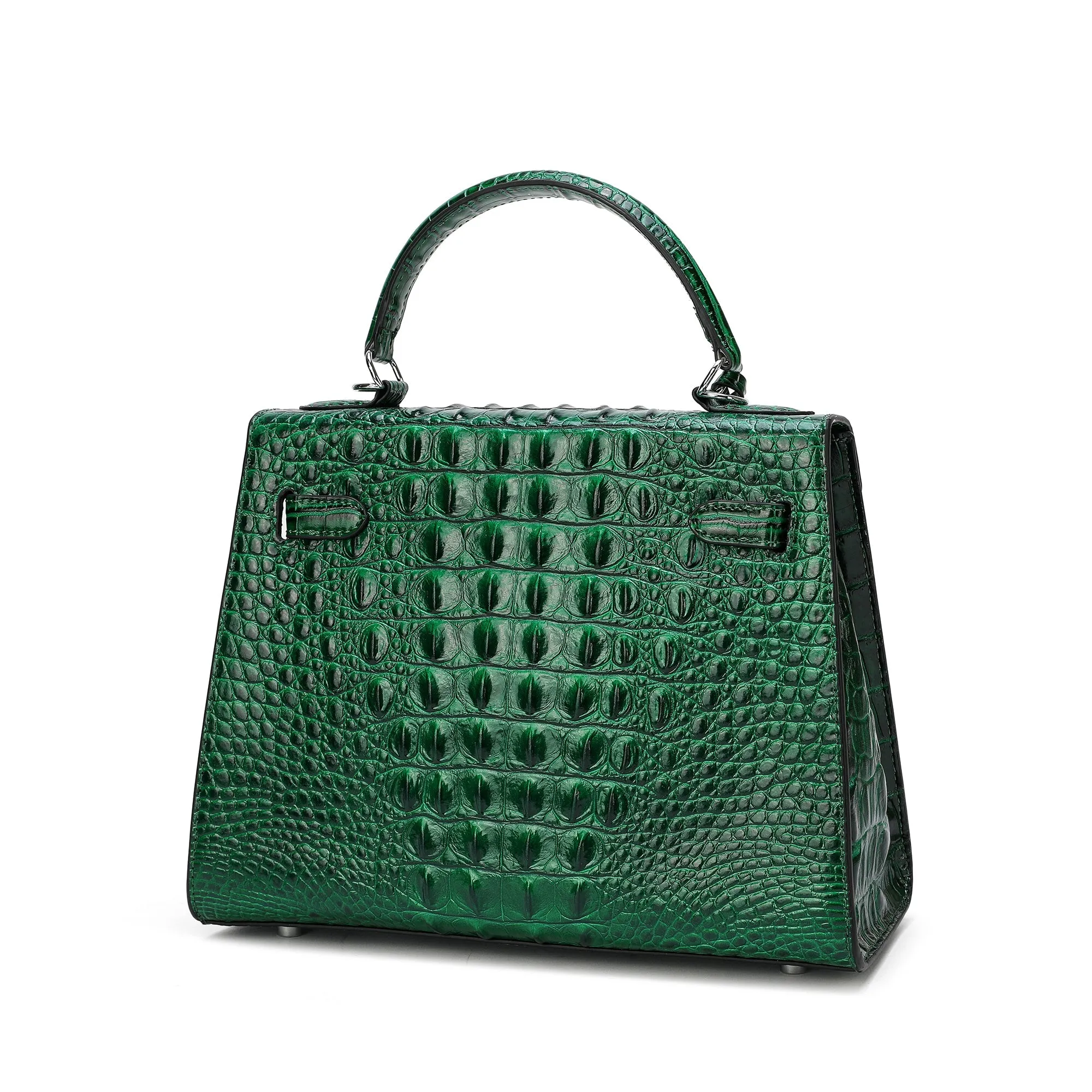 Alligator Embossed Leather Satchel/Shoulder Bag