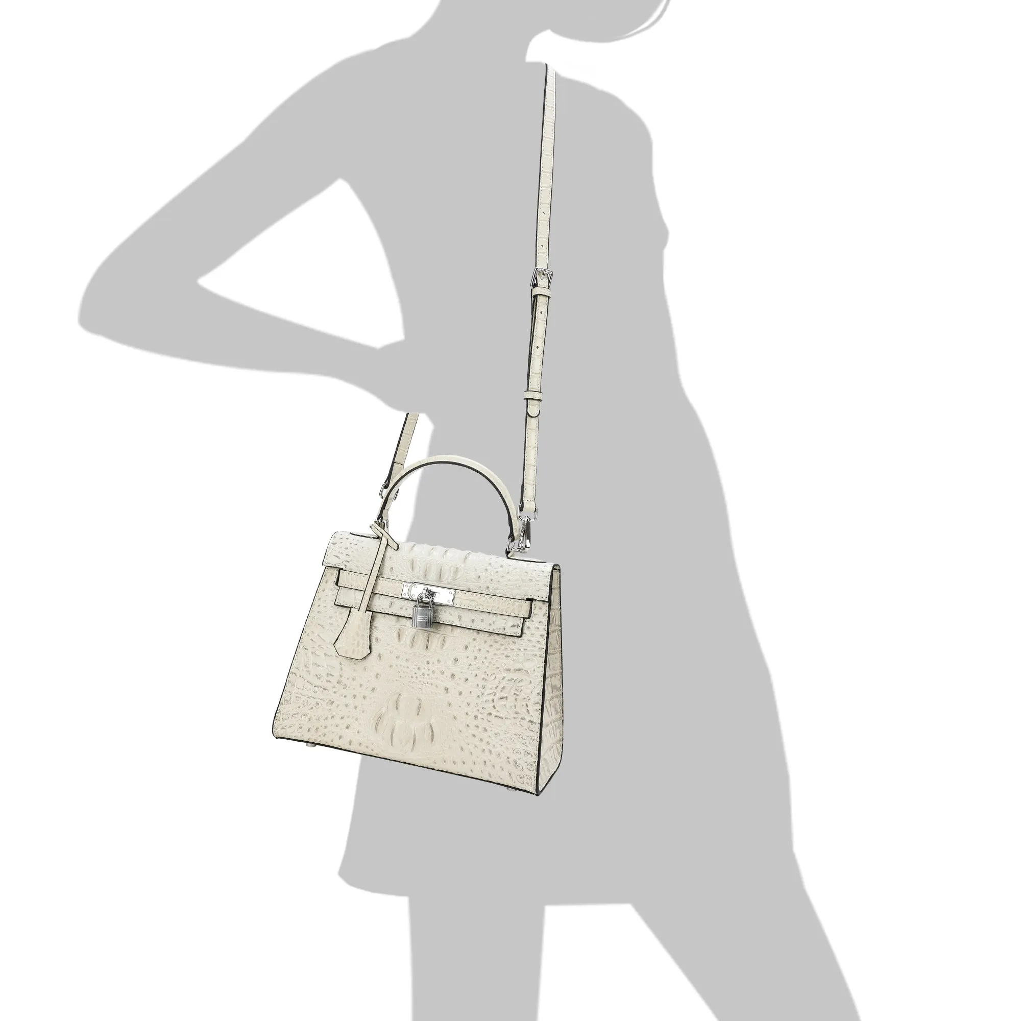Alligator Embossed Leather Satchel/Shoulder Bag