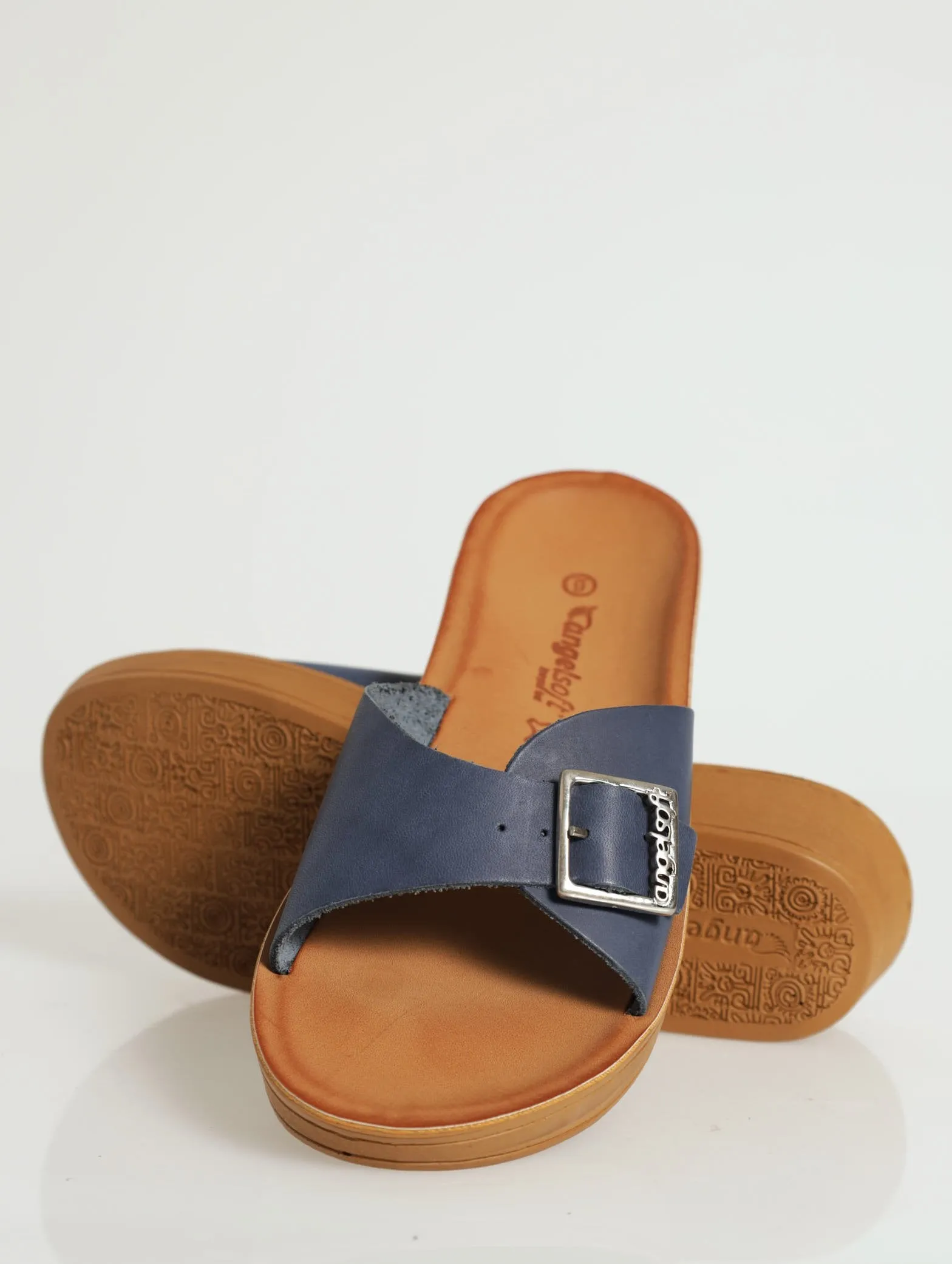 Anna Leather Mule Wedge Sandal - Navy