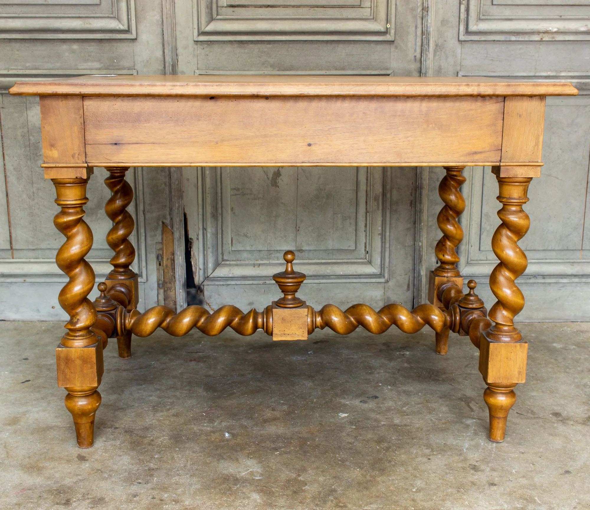 Antique French Barley Twist Desk with Embossed Leather Top