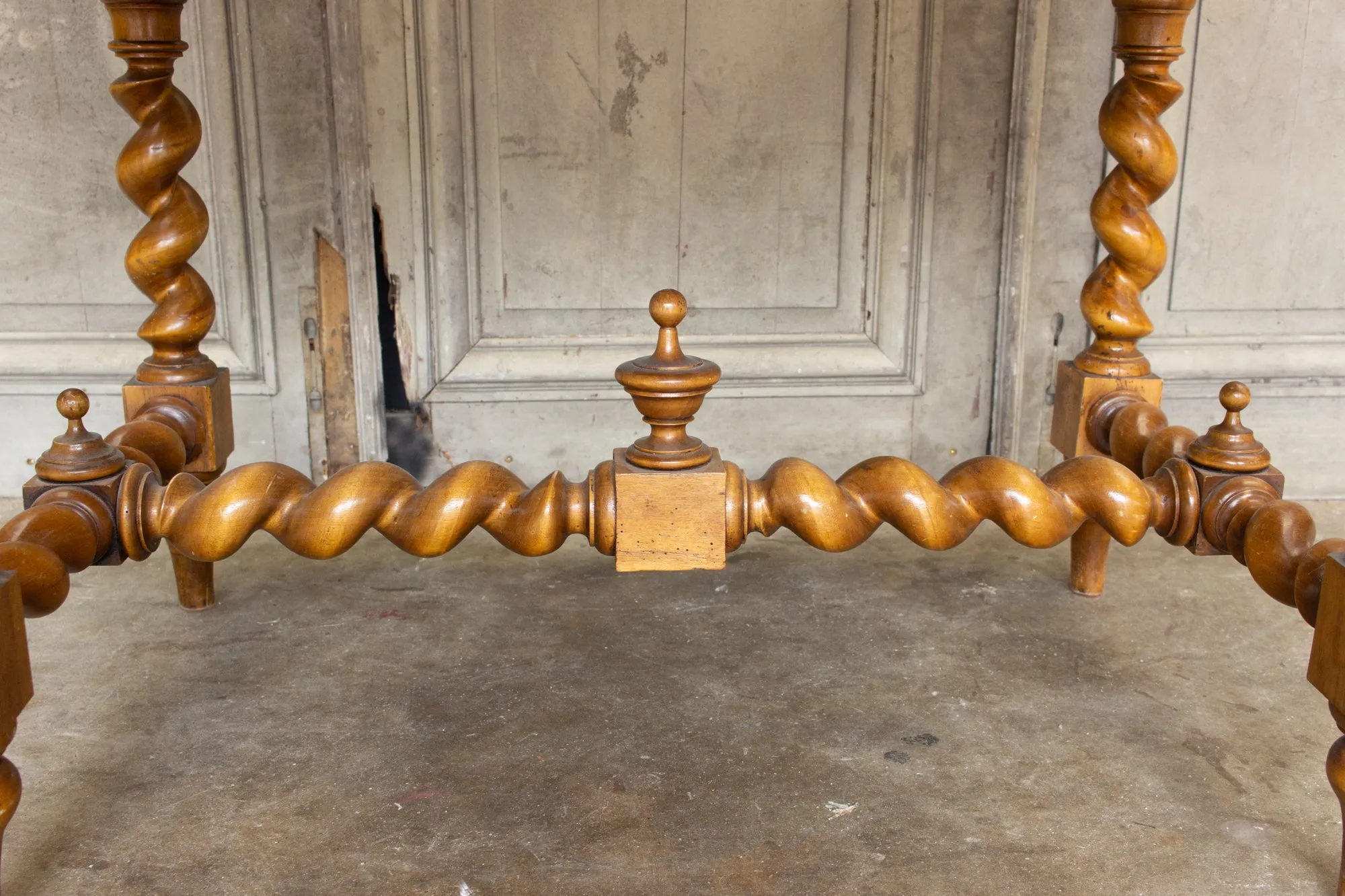 Antique French Barley Twist Desk with Embossed Leather Top