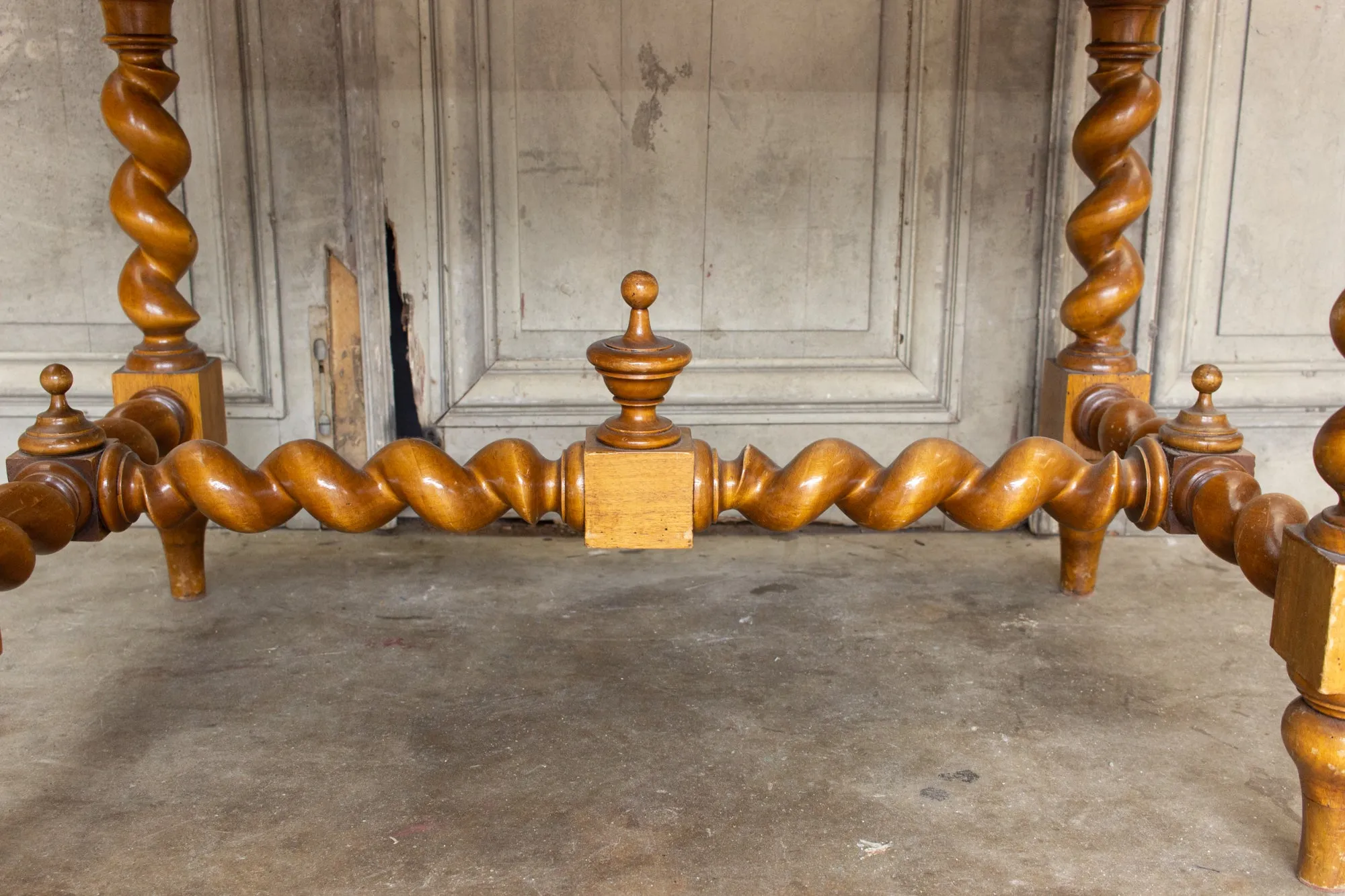Antique French Barley Twist Desk with Embossed Leather Top