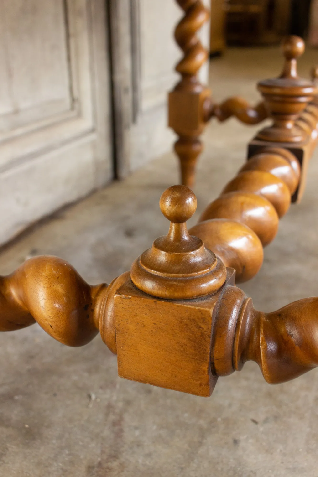 Antique French Barley Twist Desk with Embossed Leather Top