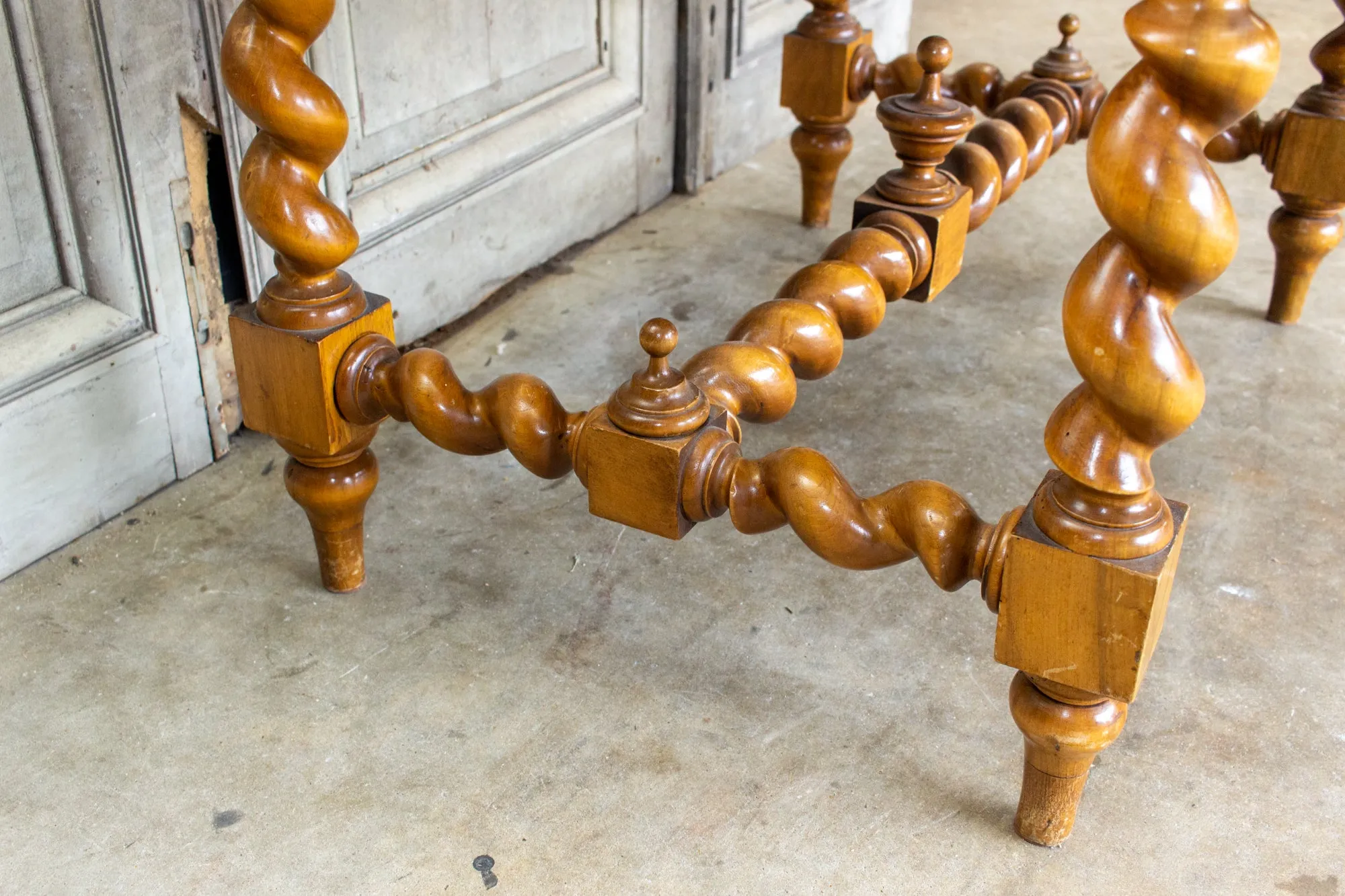 Antique French Barley Twist Desk with Embossed Leather Top