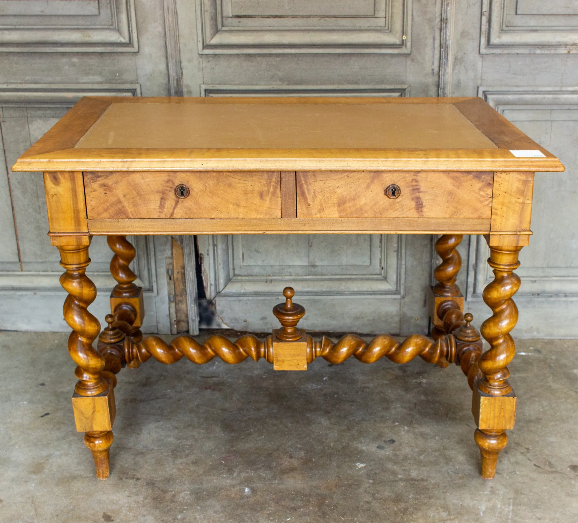Antique French Barley Twist Desk with Embossed Leather Top