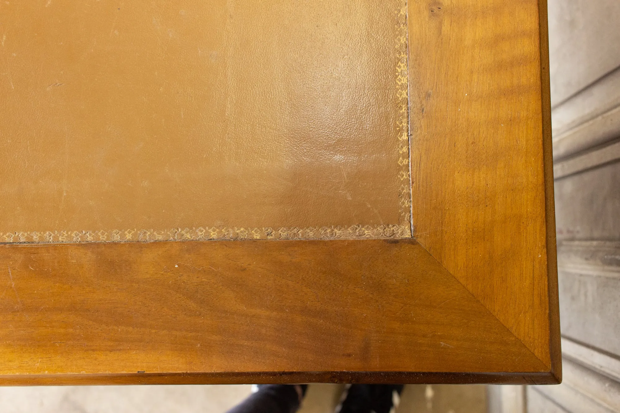 Antique French Barley Twist Desk with Embossed Leather Top