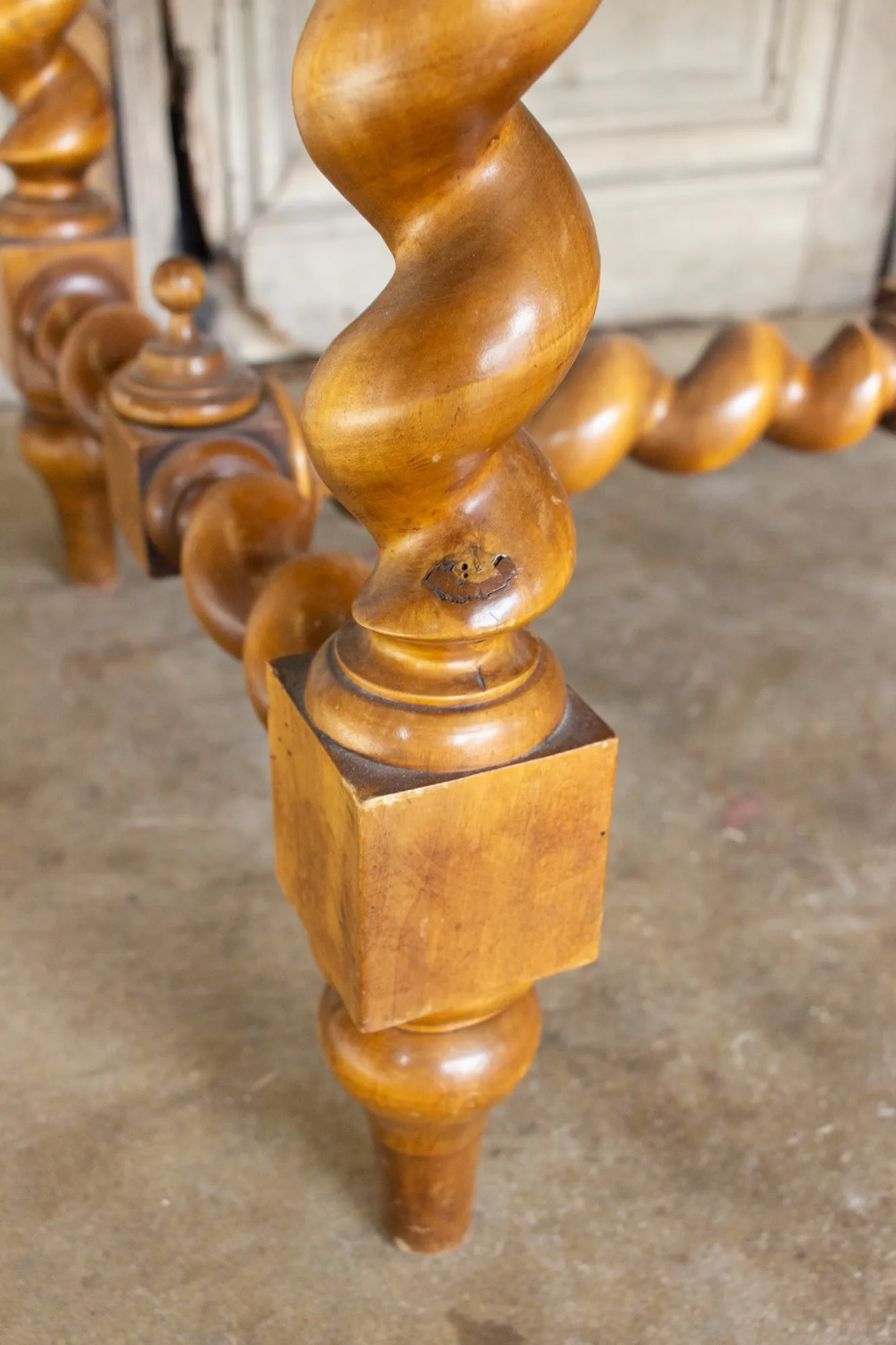 Antique French Barley Twist Desk with Embossed Leather Top