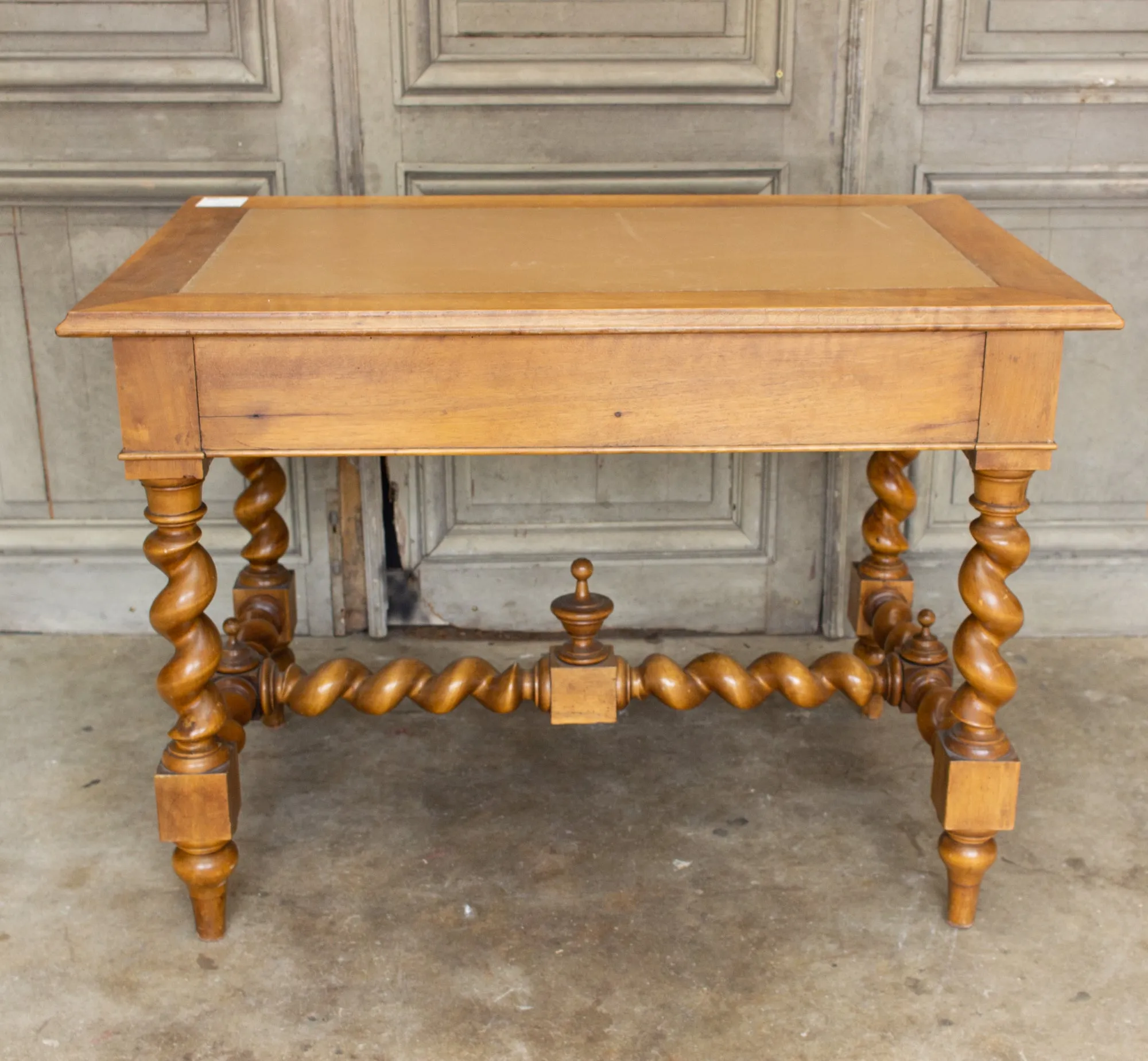 Antique French Barley Twist Desk with Embossed Leather Top