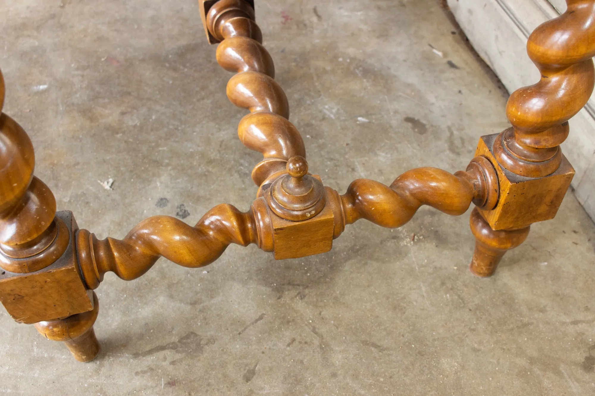 Antique French Barley Twist Desk with Embossed Leather Top