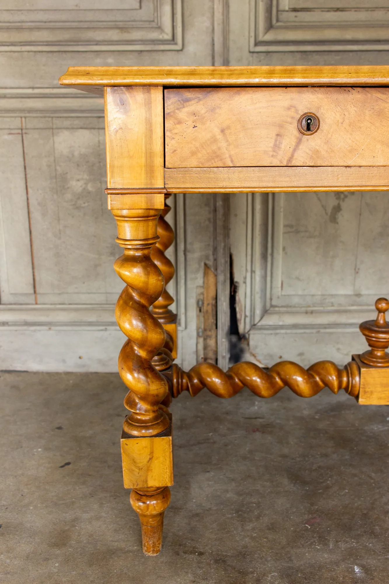 Antique French Barley Twist Desk with Embossed Leather Top