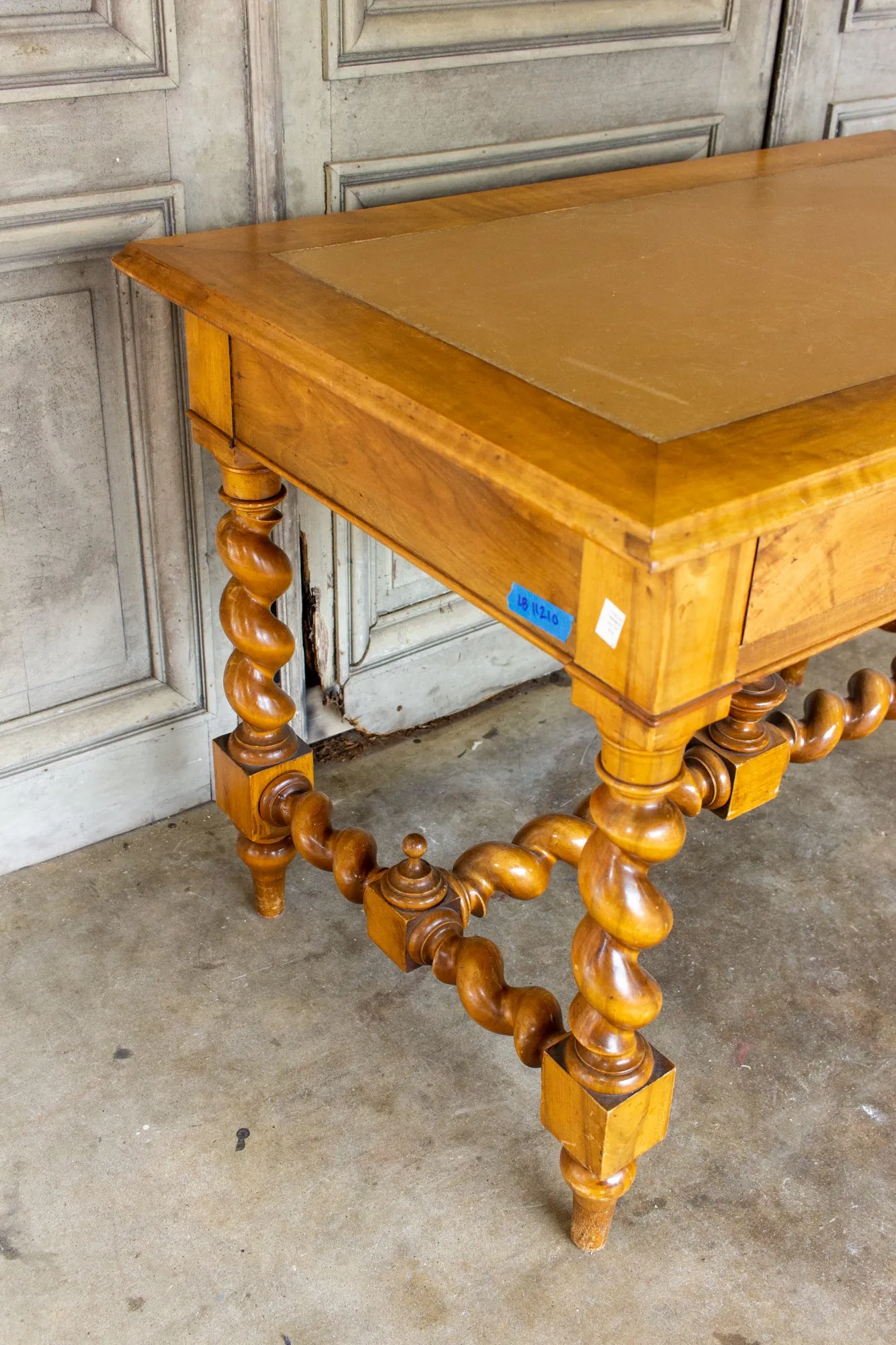 Antique French Barley Twist Desk with Embossed Leather Top