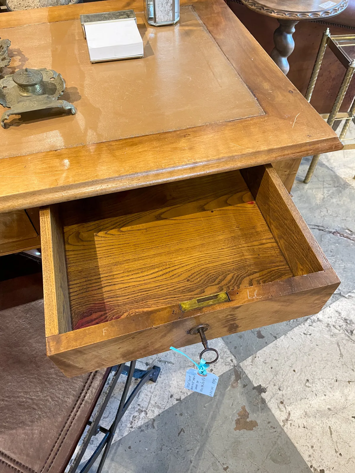 Antique French Barley Twist Desk with Embossed Leather Top