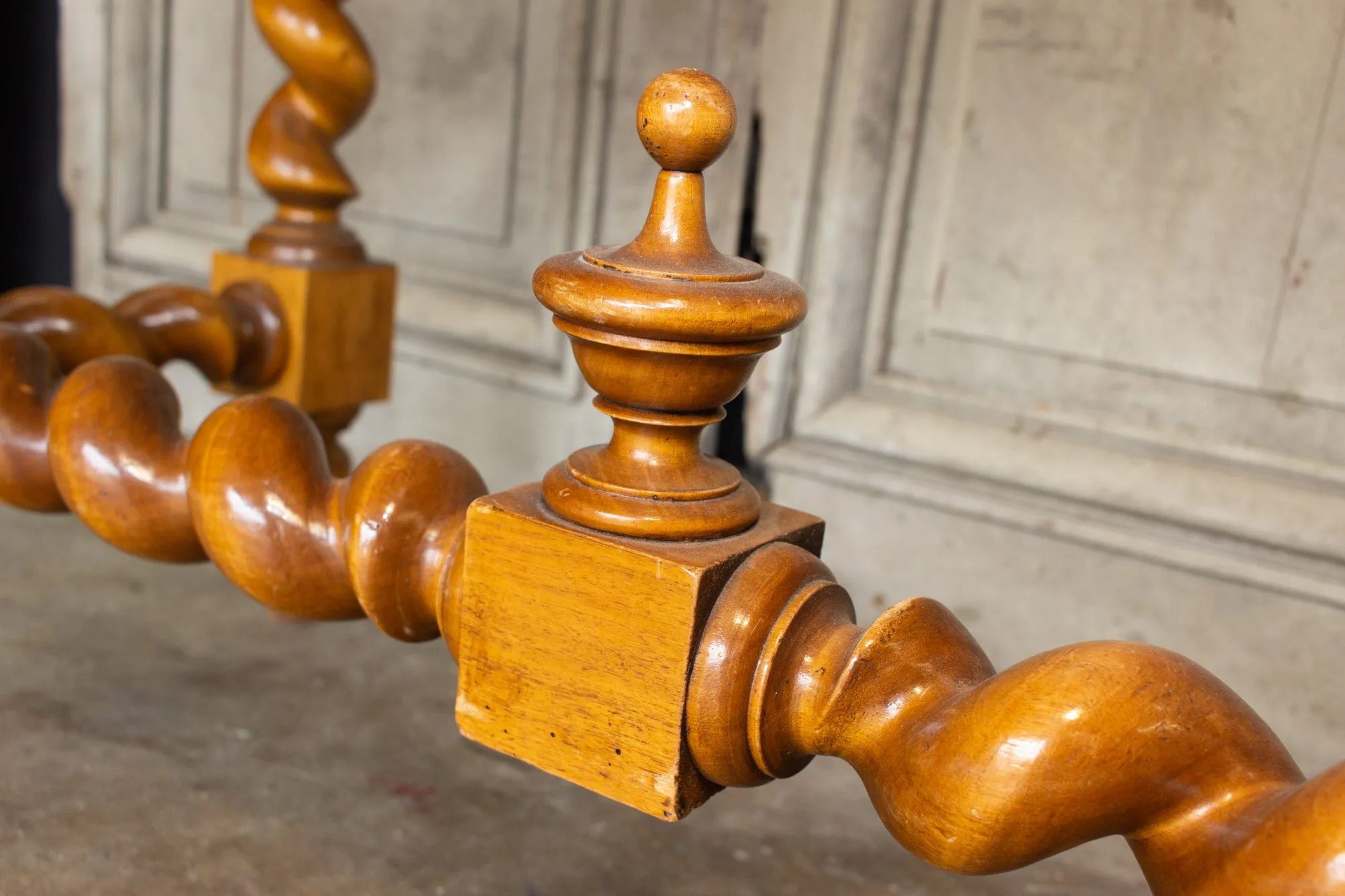 Antique French Barley Twist Desk with Embossed Leather Top