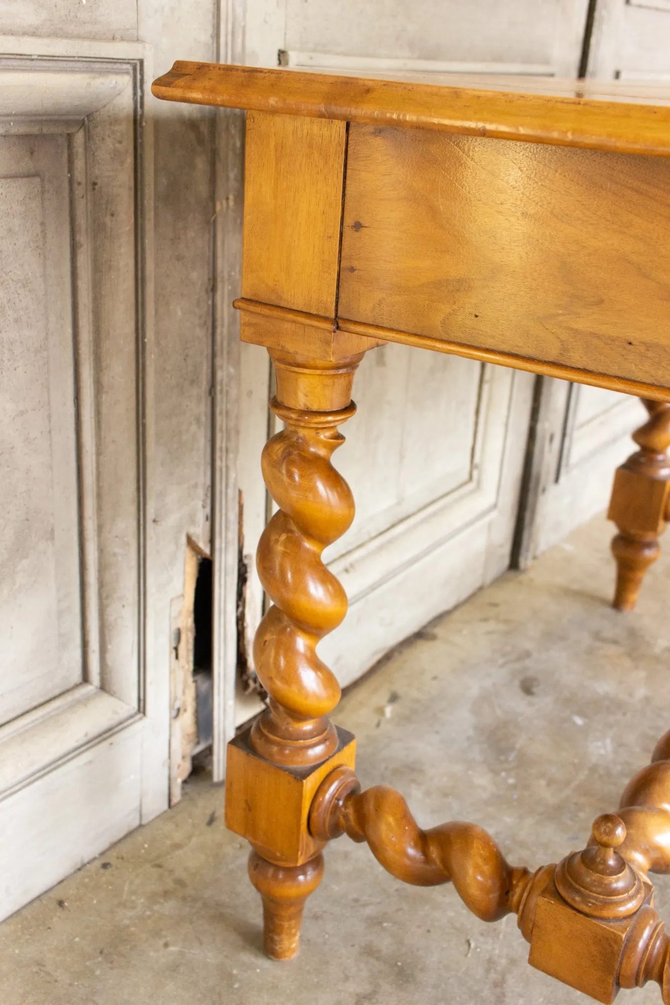 Antique French Barley Twist Desk with Embossed Leather Top