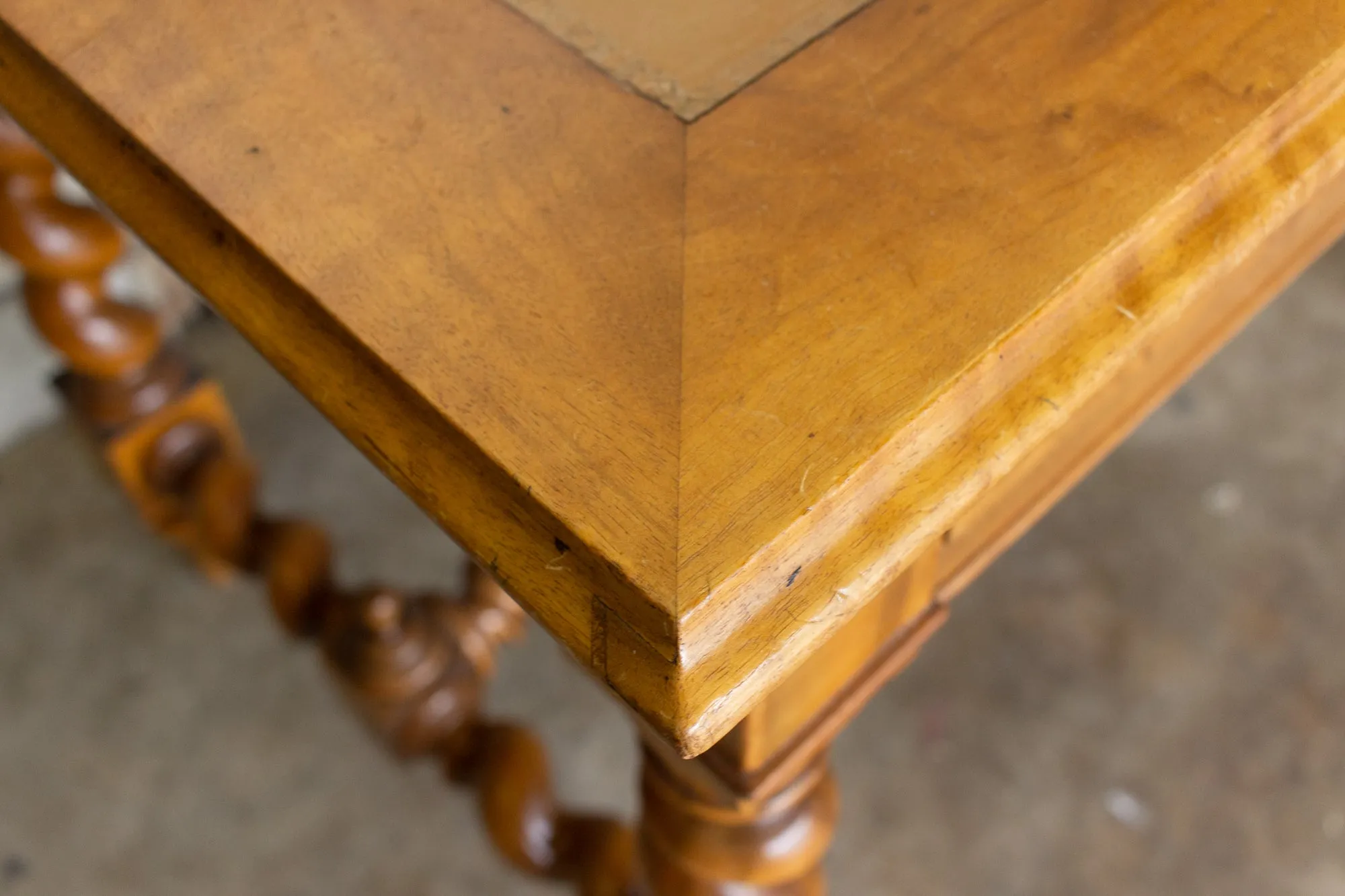 Antique French Barley Twist Desk with Embossed Leather Top