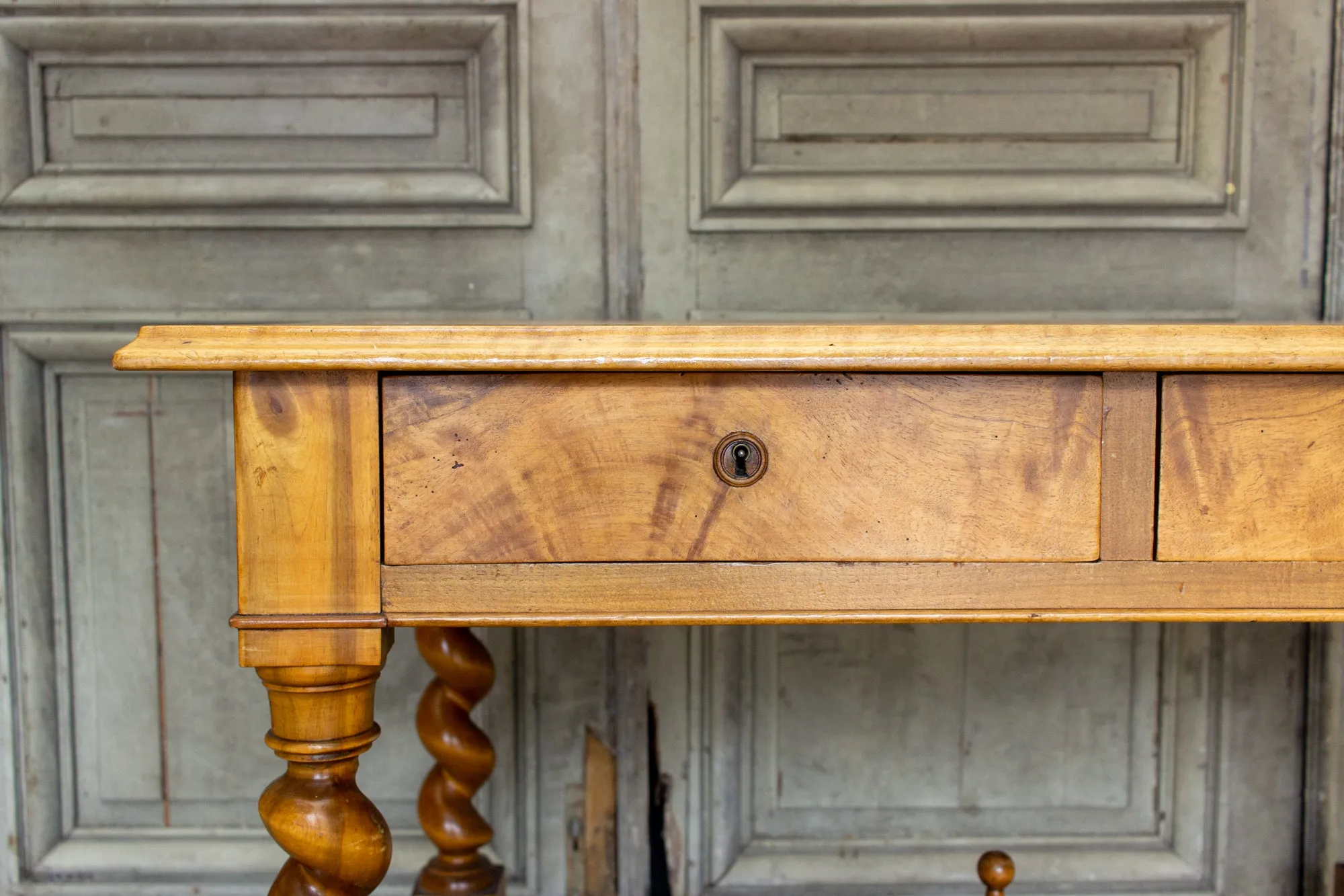 Antique French Barley Twist Desk with Embossed Leather Top