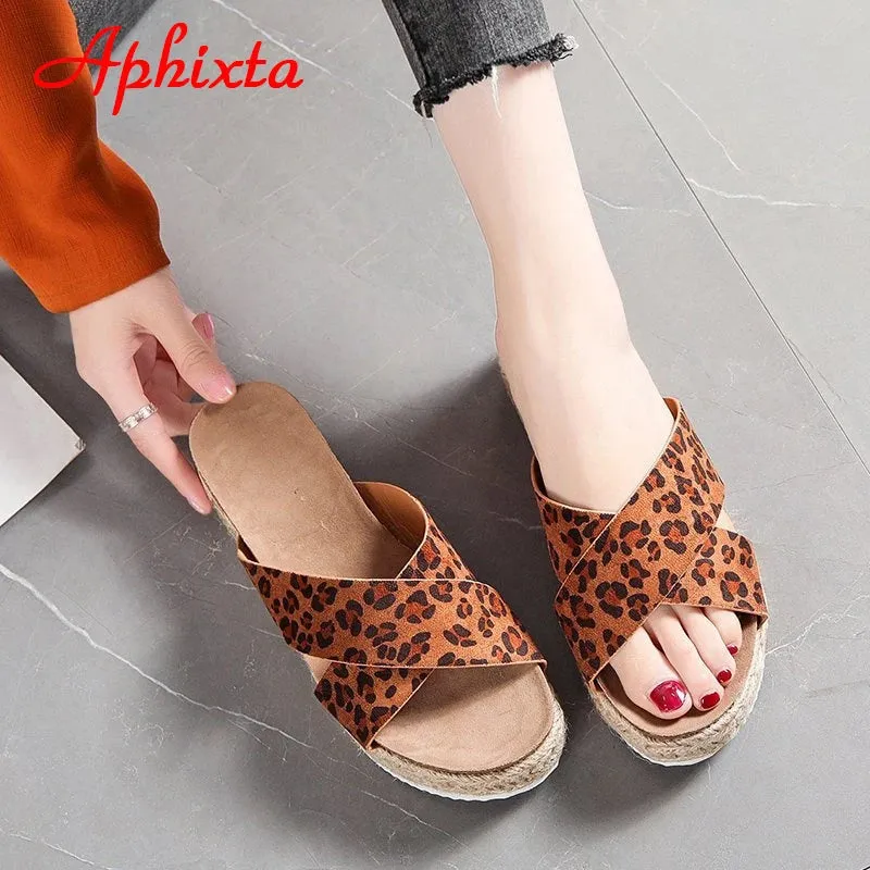 Aphixta Platform Slippers Women Summer Cool Beach Slides Women Bling Wedge Sequines Slippers Cross Flip Flops Shoes Big Size 43
