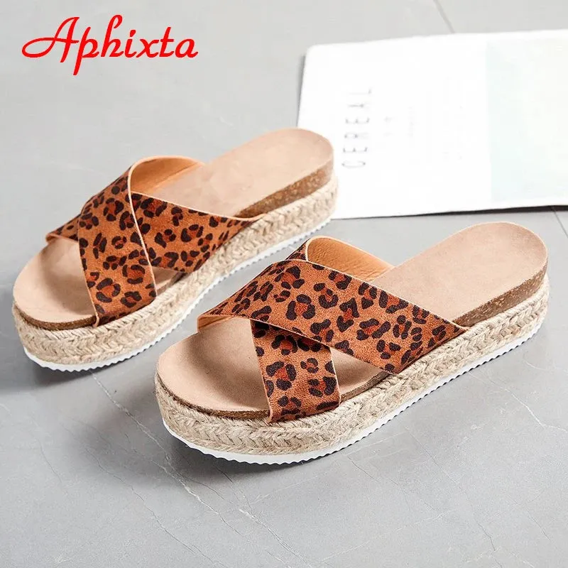 Aphixta Platform Slippers Women Summer Cool Beach Slides Women Bling Wedge Sequines Slippers Cross Flip Flops Shoes Big Size 43
