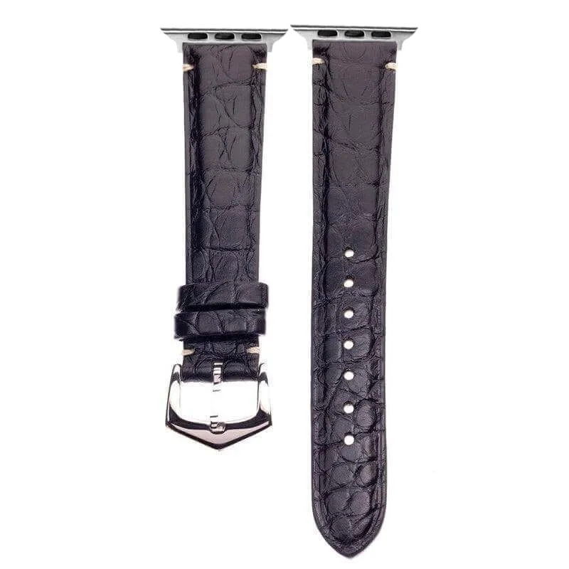 Apple Watch Leather Band ™  Black Alligator Minimal Stitches
