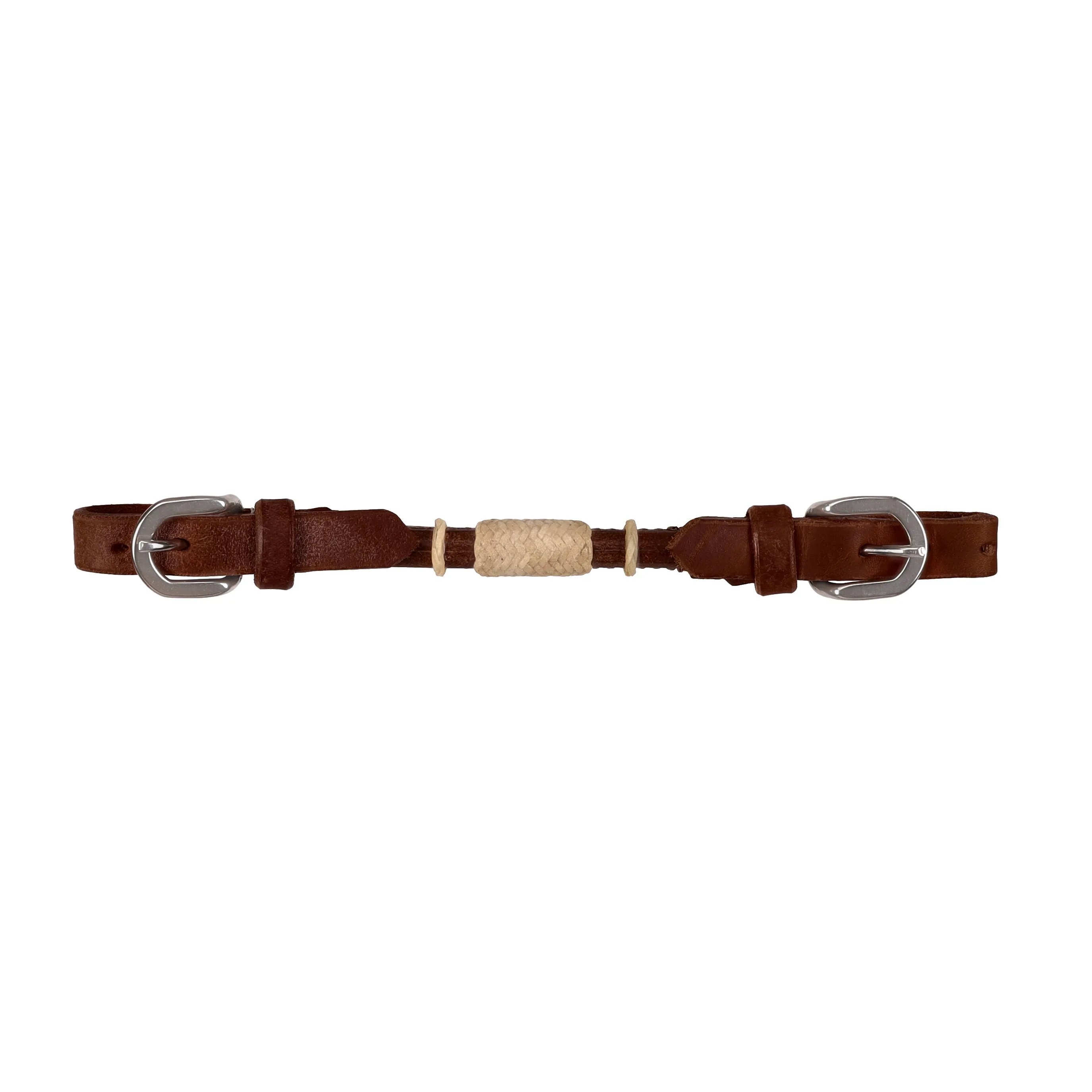 Argentina Cow Leather Rolled Curb Strap with Rawhide - Oily Brown