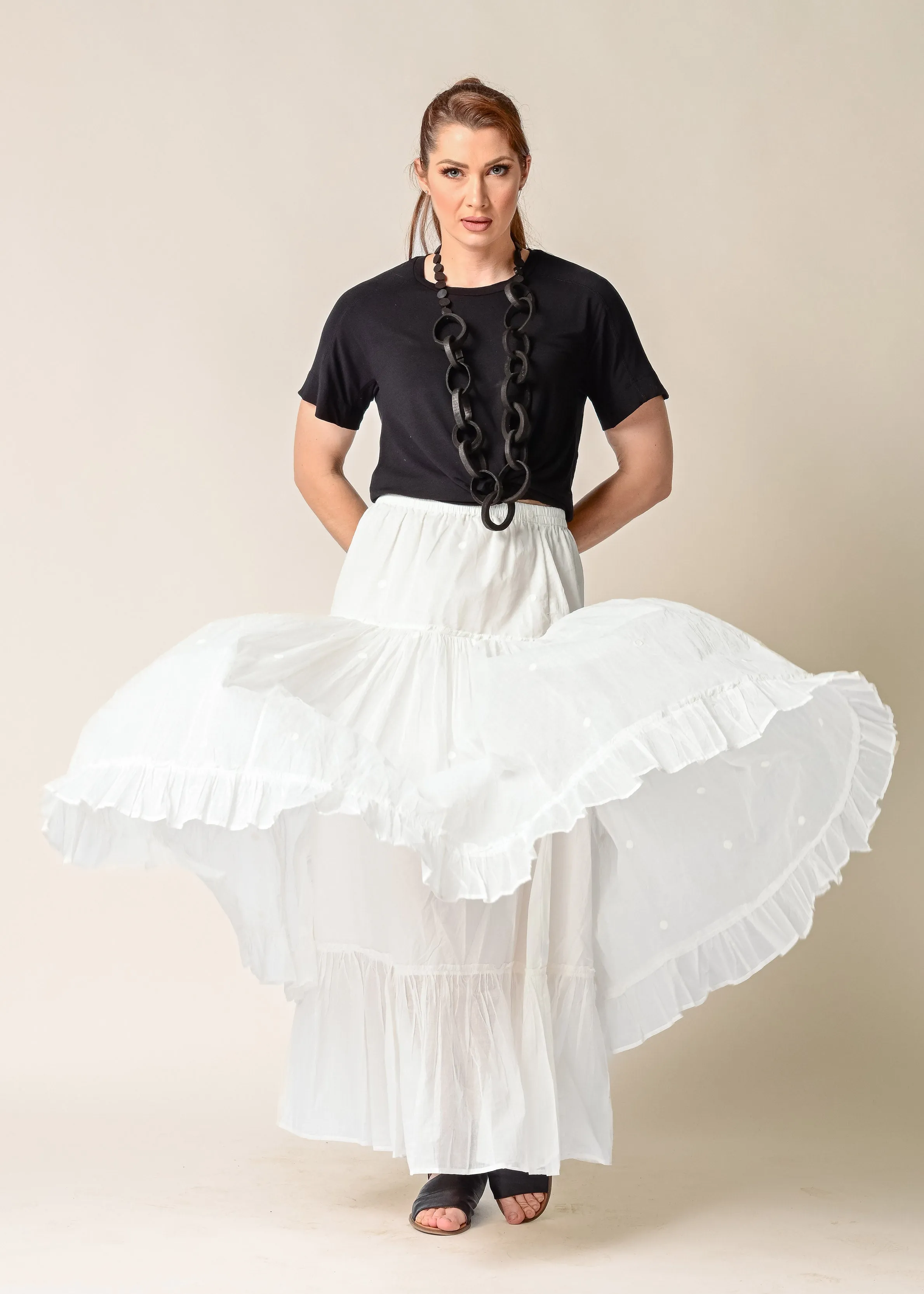 Aurelia Organza Embroidered Skirt in Cream