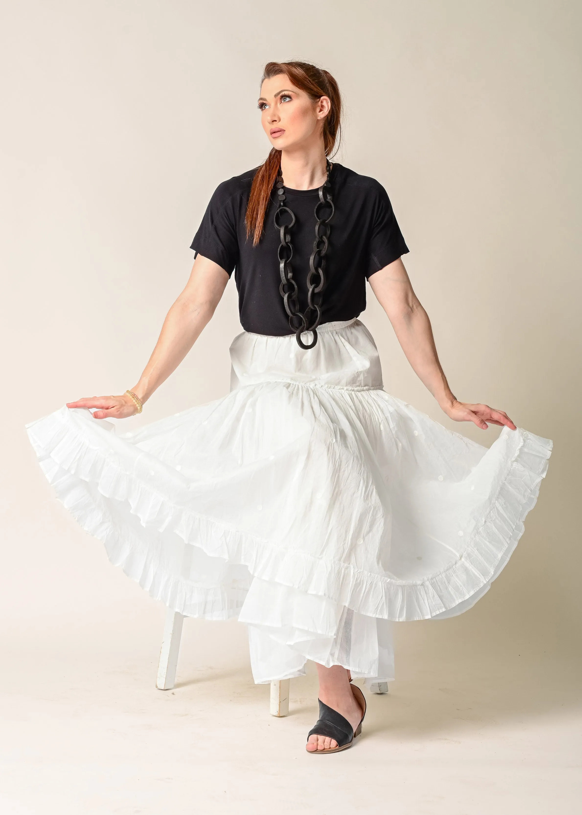 Aurelia Organza Embroidered Skirt in Cream