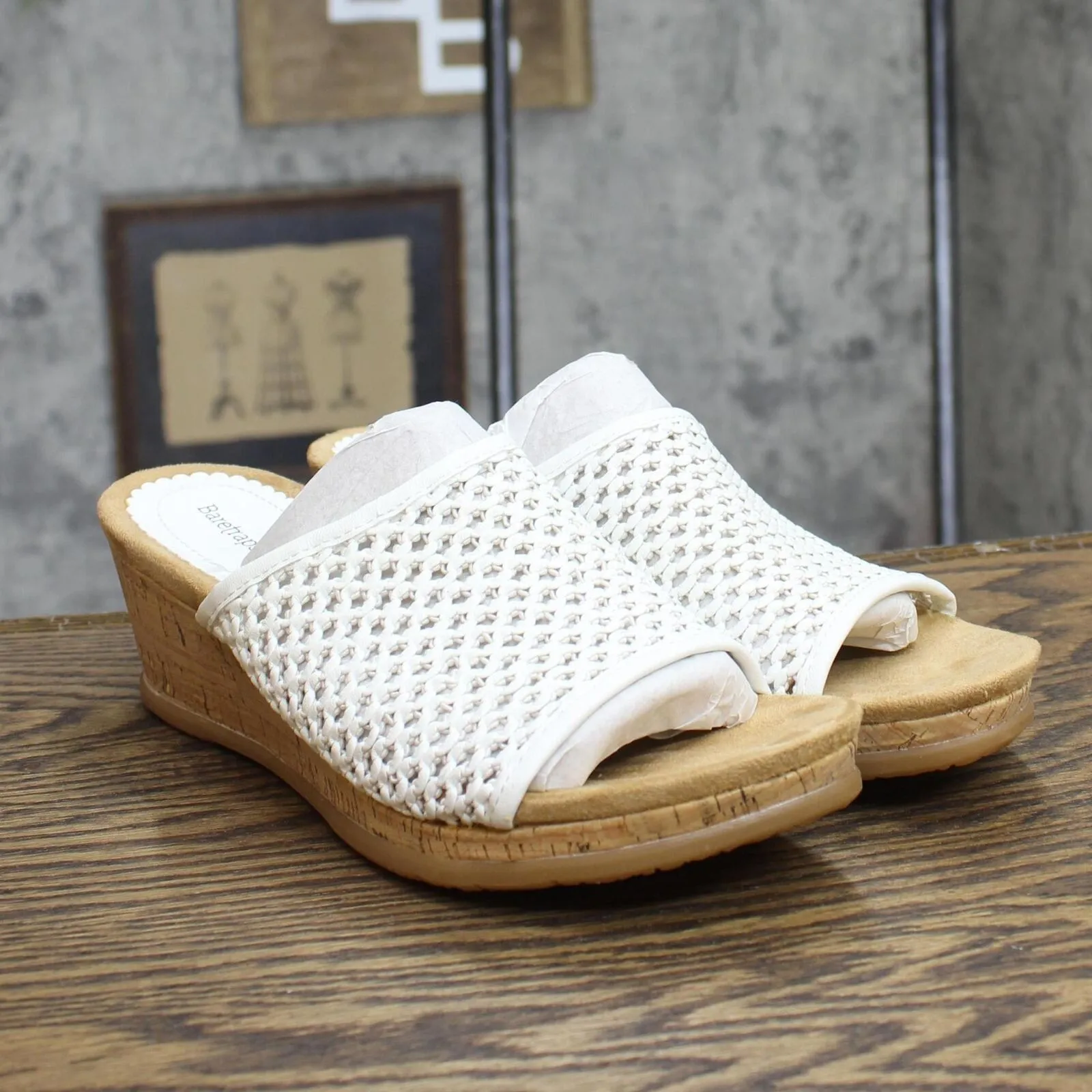 Baretraps Women's FLOSSY Slip On Lattice Sandals BT25630 White 8.5M