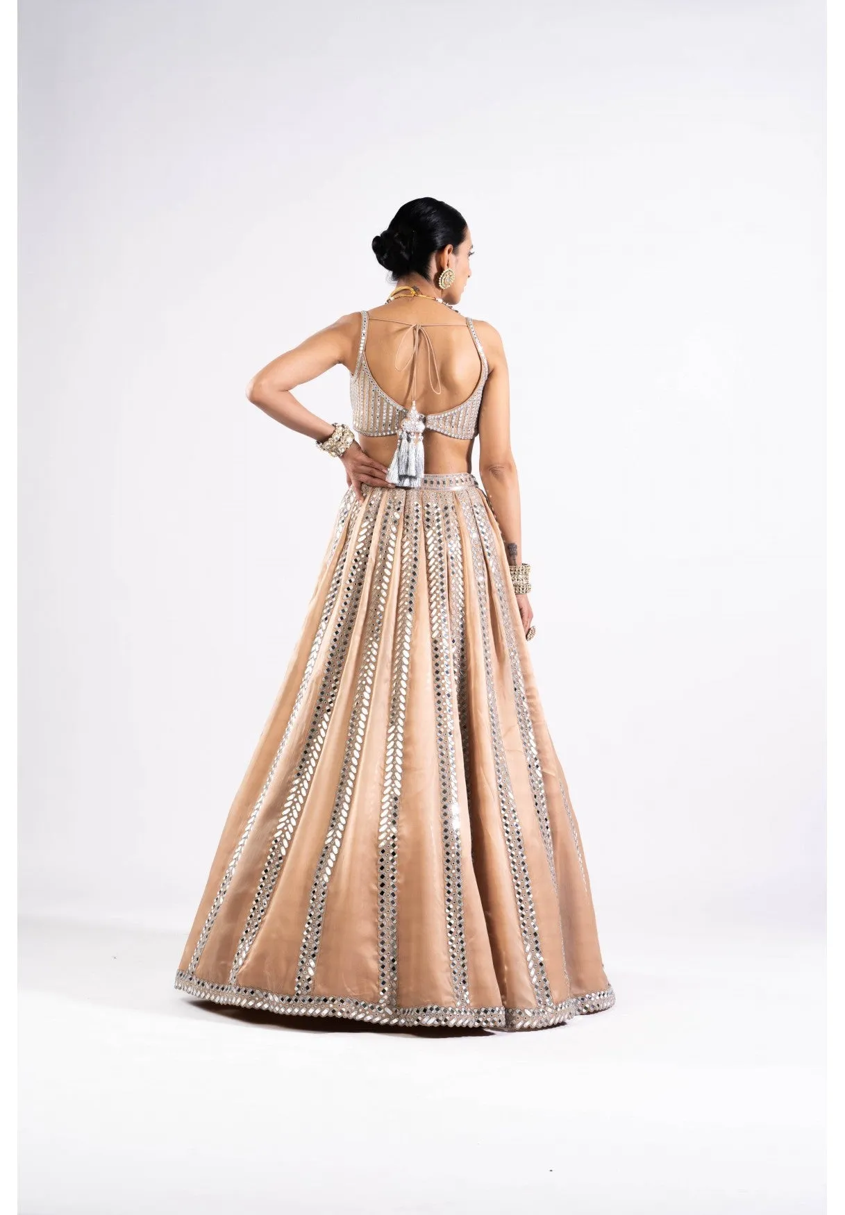 Beige Mirror Seam Lehenga Set