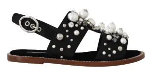 Black Silk Crystal Flat Sandals