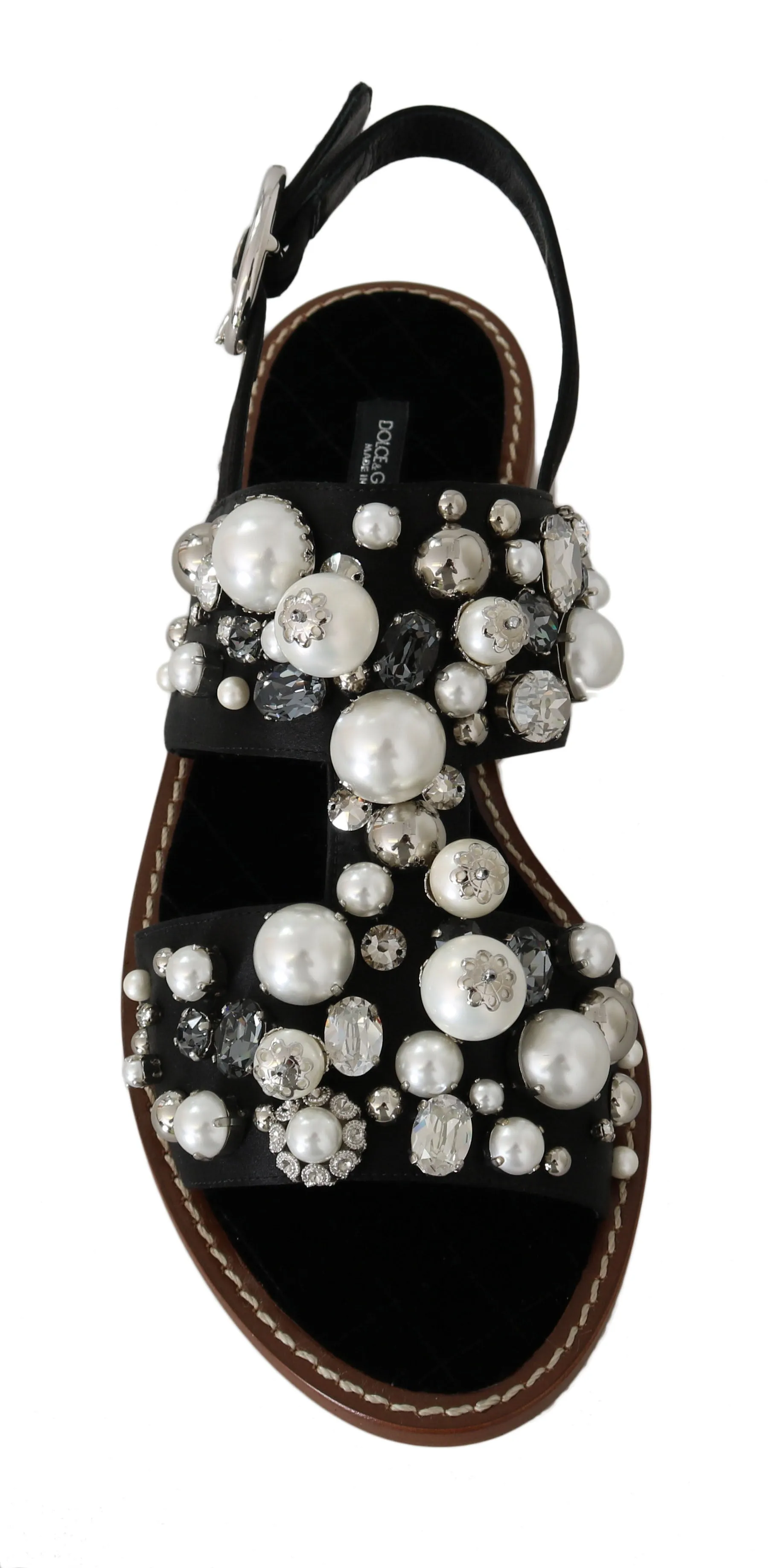 Black Silk Crystal Flat Sandals