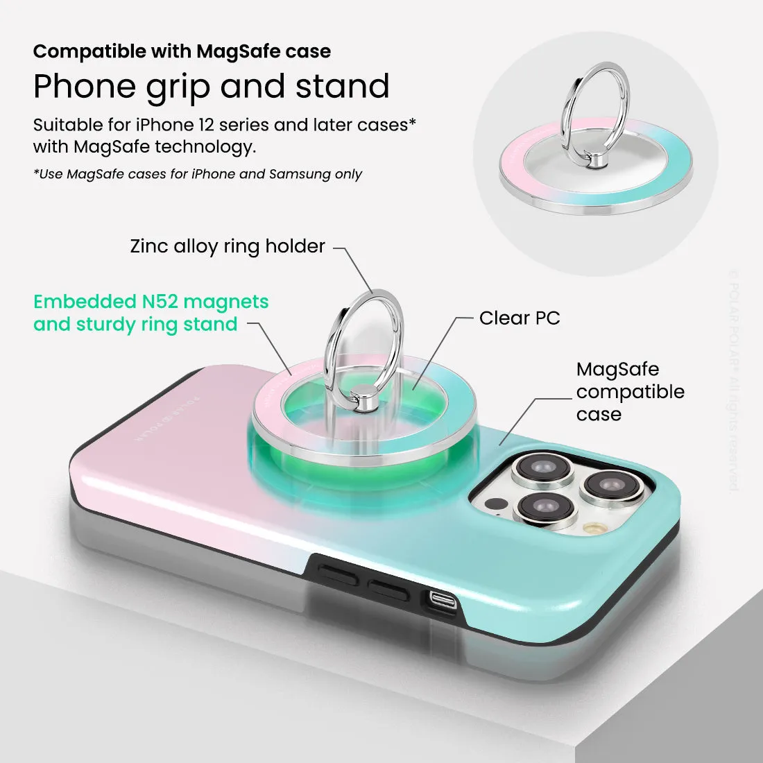 Blue Pink Pastel - Silver MagSafe Phone Grip and Ring Holder Stand
