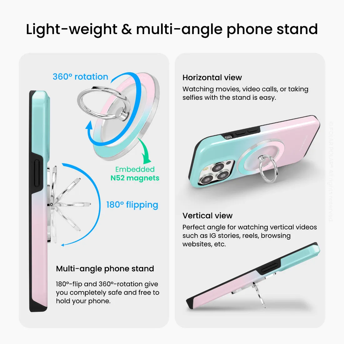 Blue Pink Pastel - Silver MagSafe Phone Grip and Ring Holder Stand