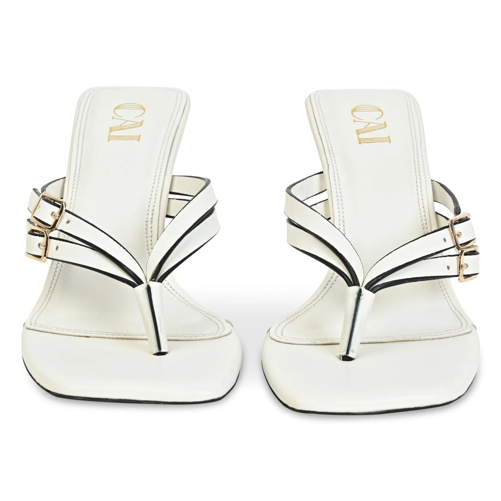 Buckled Thong White Heel