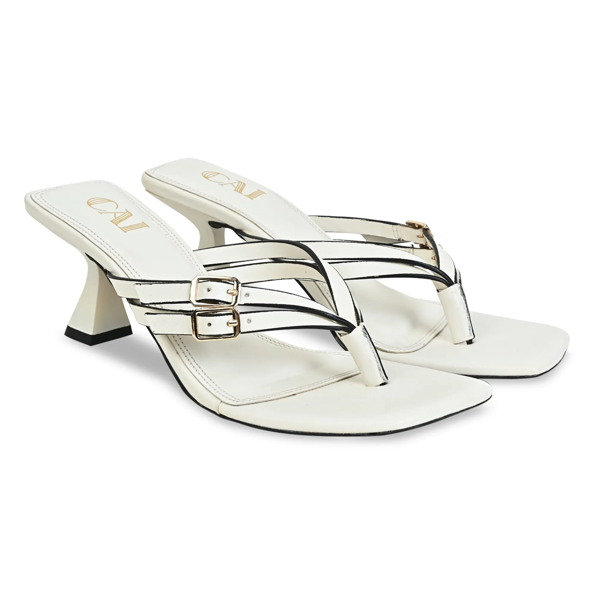 Buckled Thong White Heel