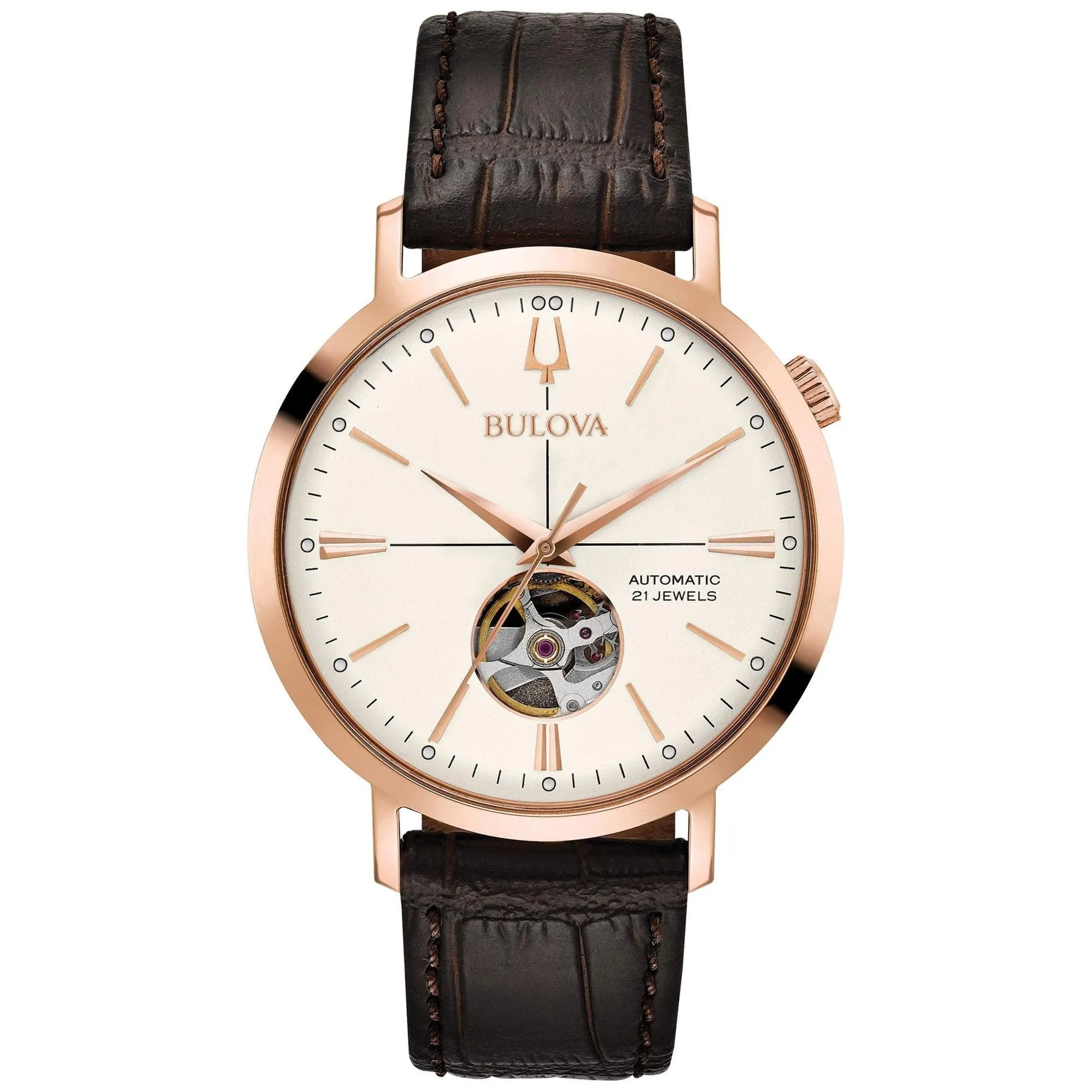 Bulova Men's Classic Aerojet Automatic Brown Leather Strap Watch 97A136
