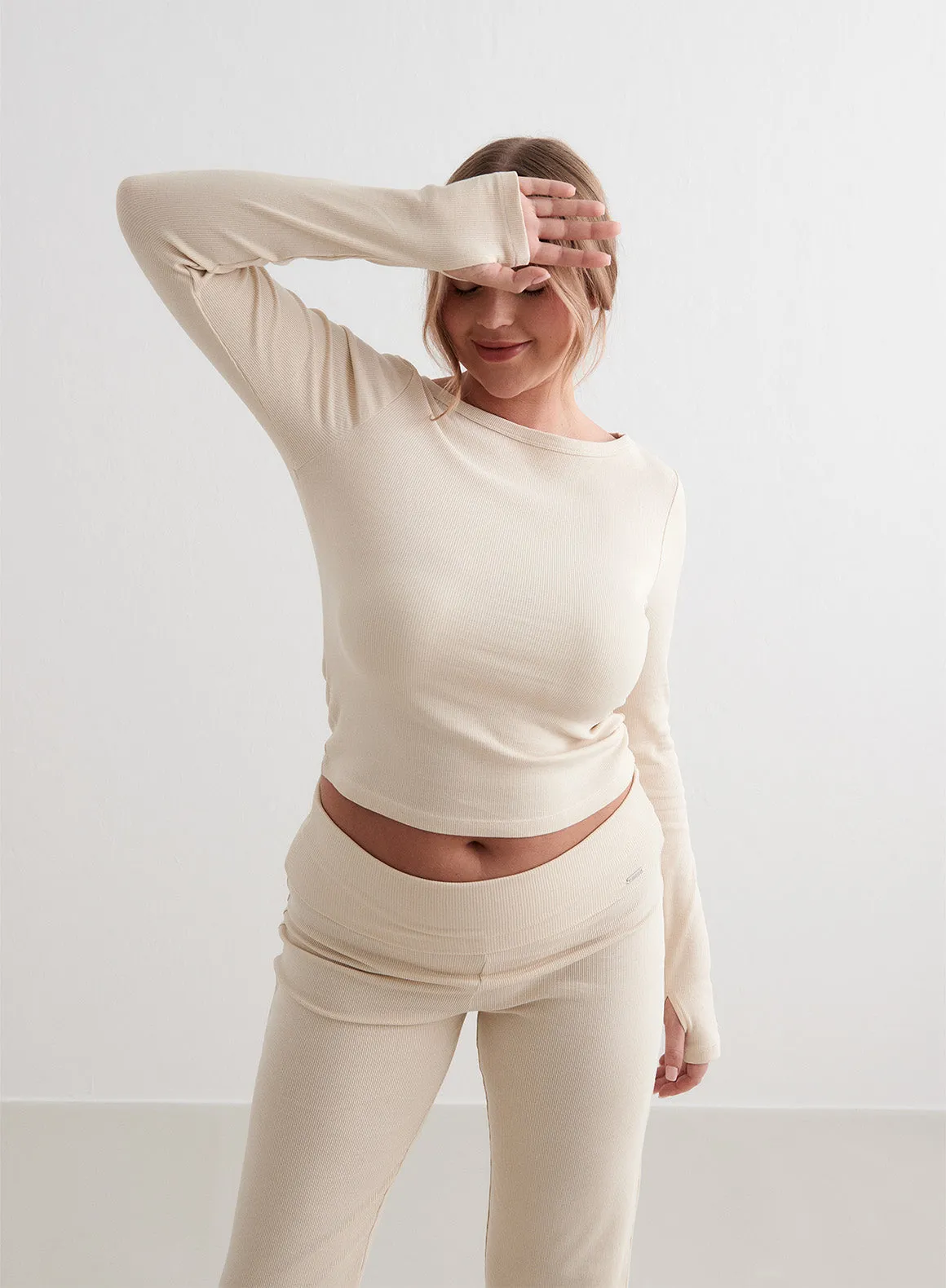 Cafè Au Lait Ease Ribbed Long Sleeve Top