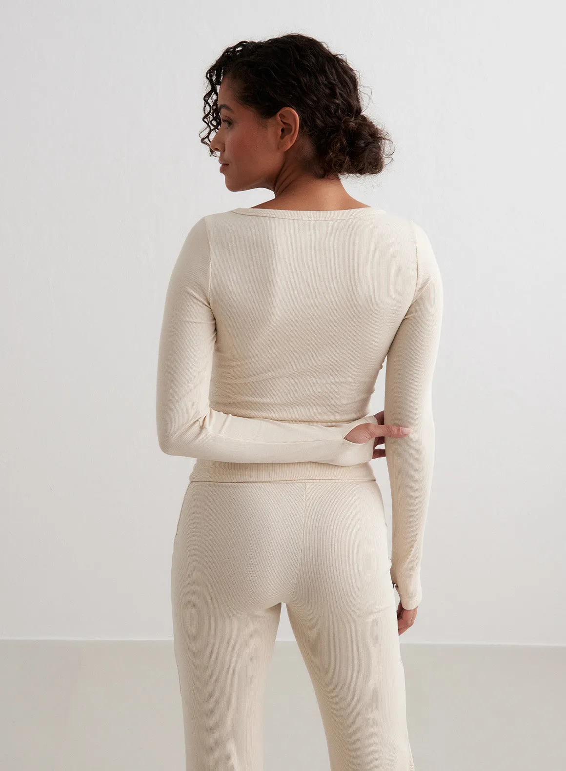 Cafè Au Lait Ease Ribbed Long Sleeve Top